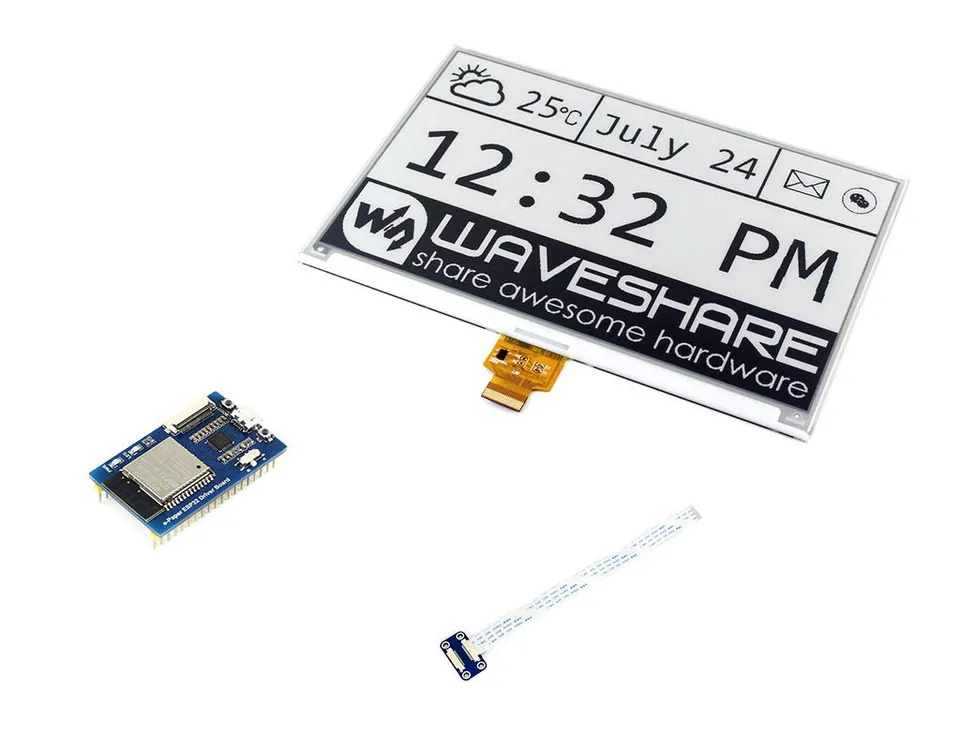 waveshare-7-5-zoll-e-paper-hat-modul-800x480-e-ink-esp32-treiberboard-wifi-bluet image 1