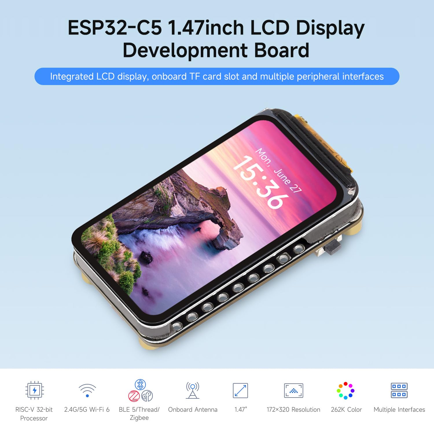 waveshare-esp32-c5-1-47-zoll-lcd-entwicklungsboard-172x320-wifi-6 image 3