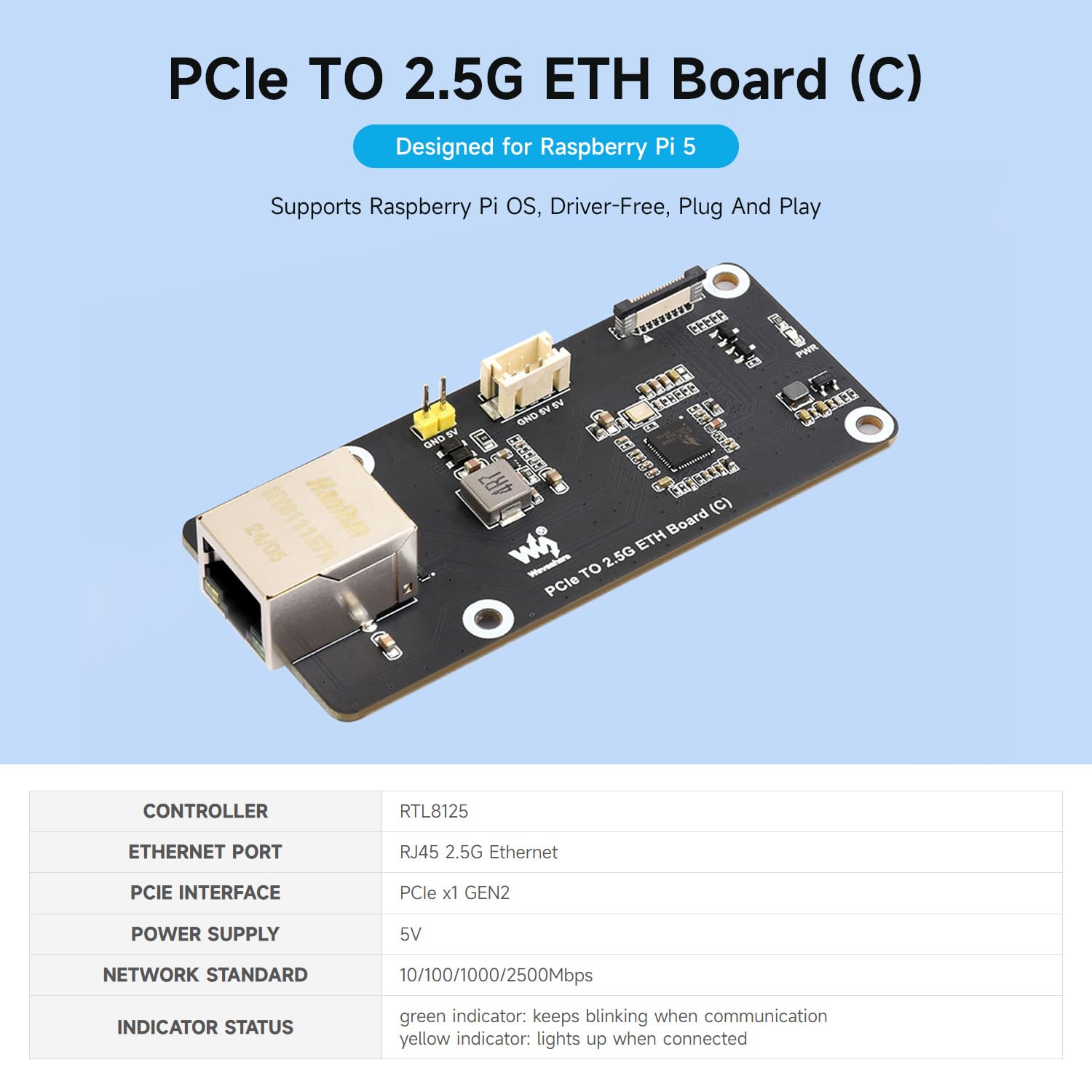 waveshare-pcie-zu-2-5g-eth-board-c-f-r-raspberry-pi-5-rtl8125-treiberlos image 3