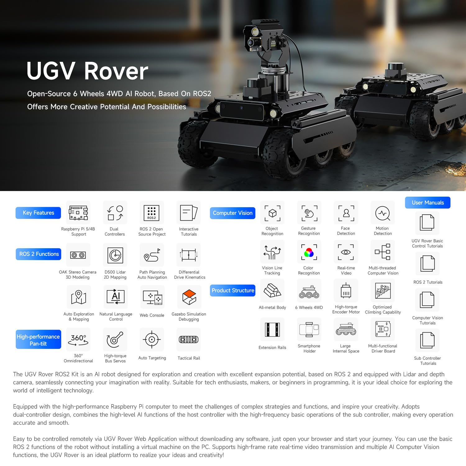 waveshare-ugv-rover-pt-pi5-ros2-kit-6wd-4wd-ai-roboter-mit-pi5-4gb image 3