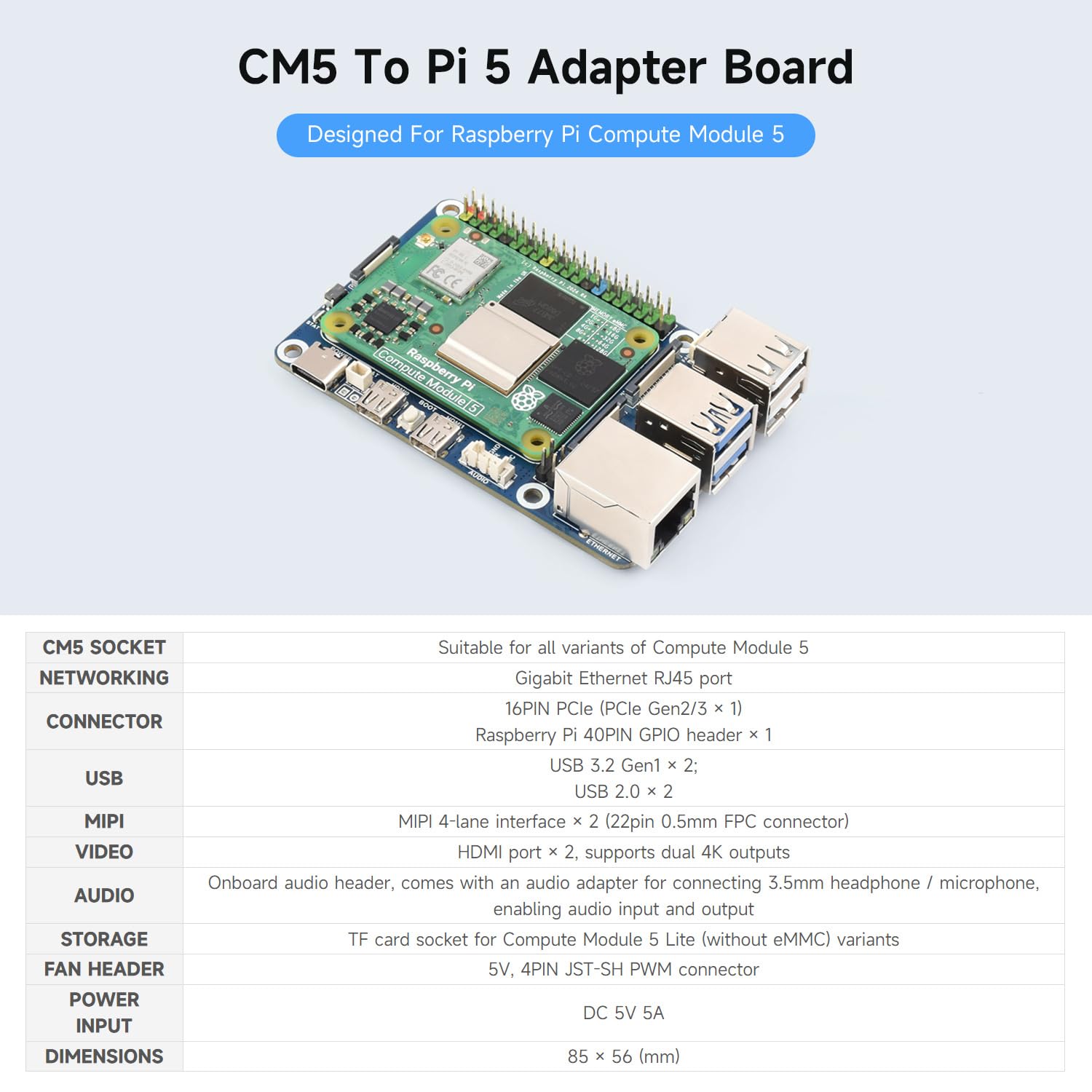 waveshare-cm5-zu-pi-5-adapterboard-f-r-raspberry-pi-compute-module-5-mit-audio-h image 3