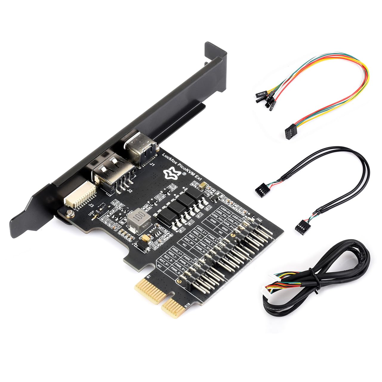 waveshare-luck-fox-picokvm-ext-erweiterungsboard-pcie-x1-x4-x8-x16-usb-a-c-front image 1
