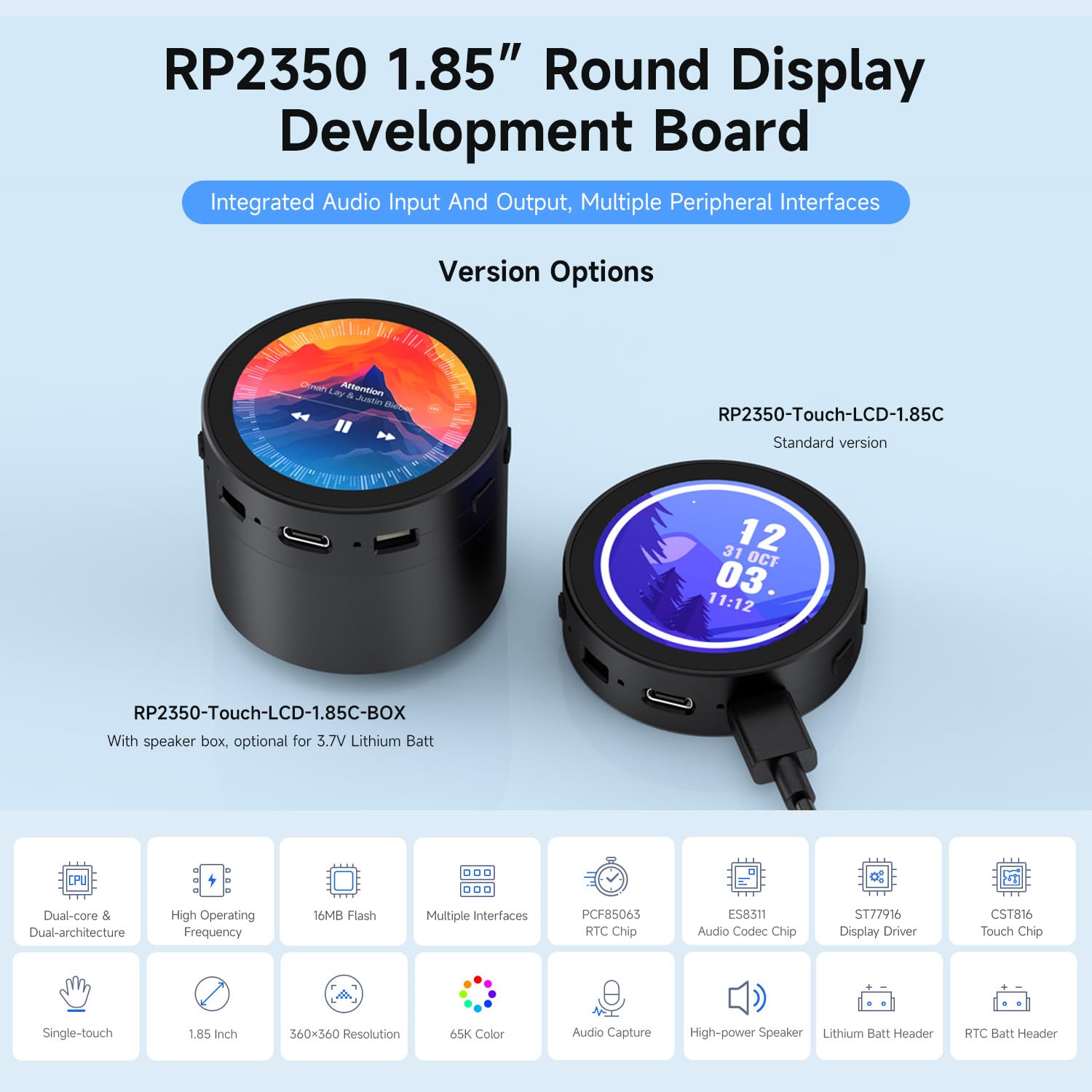 waveshare-rp2350-1-85-zoll-round-lcd-entwicklungsboard-360x360-standard-version image 3