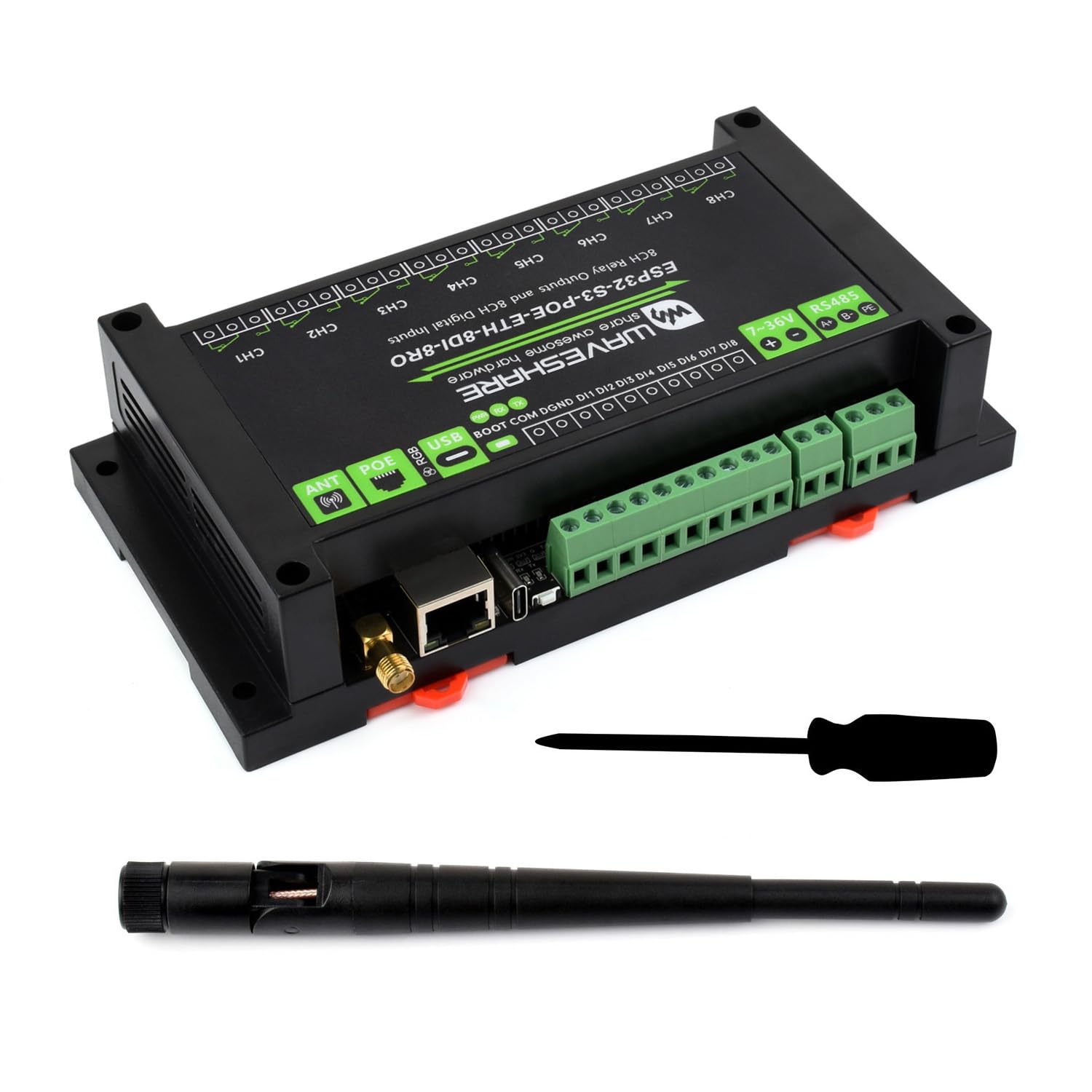 waveshare-esp32-s3-poe-eth-8di-8ro-industrielles-8-kanal-wlan-relaismodul-mit-po image 1
