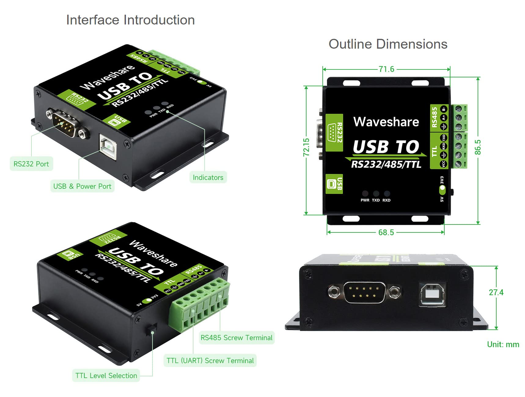 waveshare-ch343g-usb-zu-rs232-485-ttl-industrie-isolator-konverter-aluminiumgeh- image 8