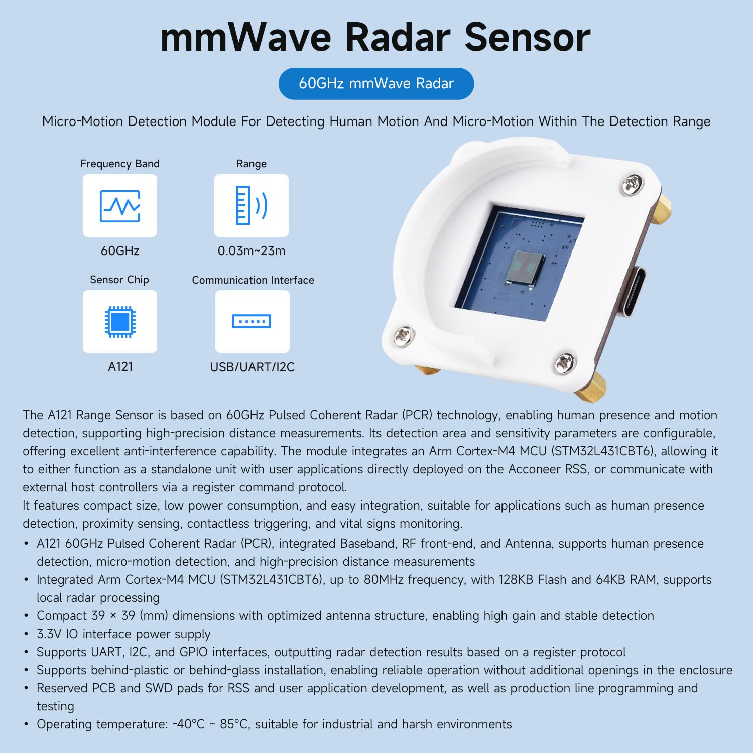 waveshare-a121-range-sensor-box-60ghz-mmwave-radar-modul-acconeer-pcr-mikro-bewe image 3