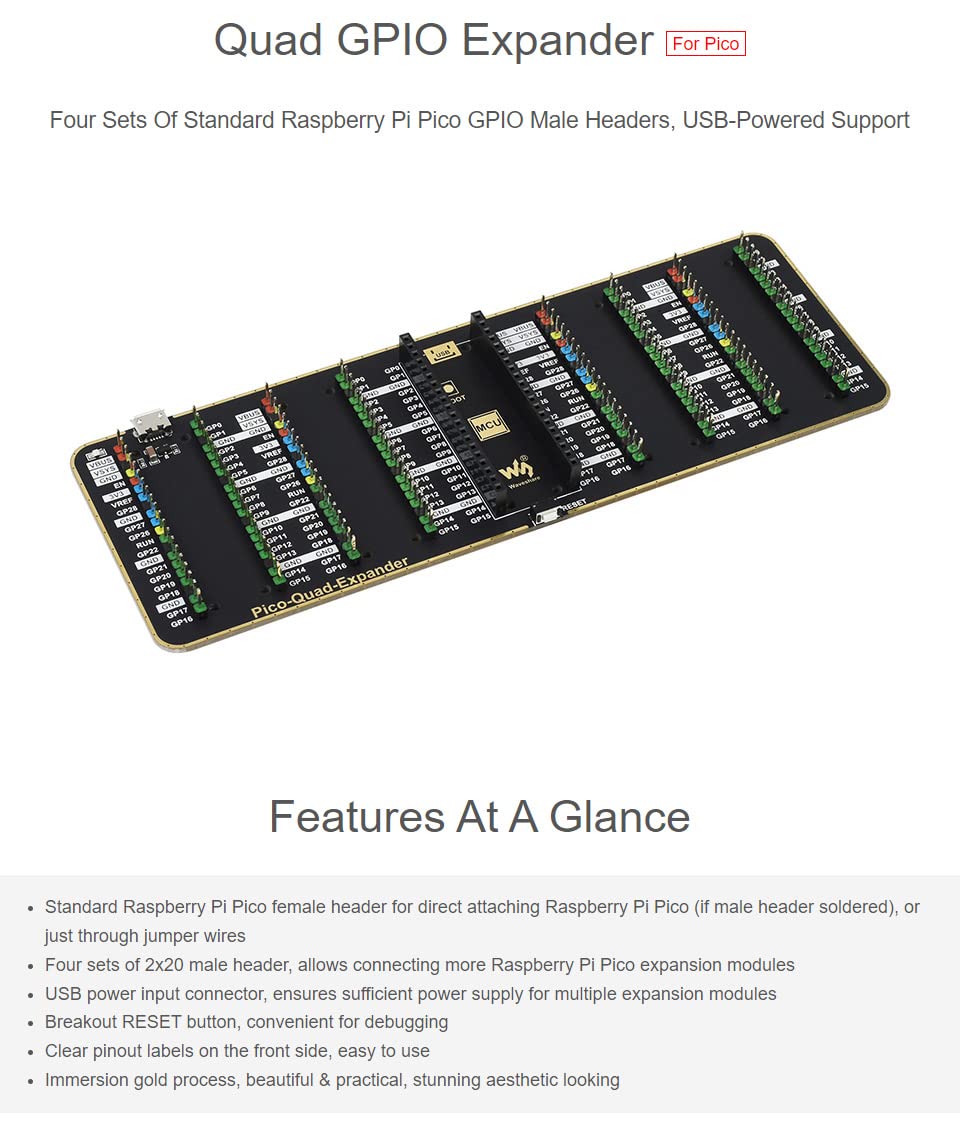 waveshare-quad-gpio-expander-f-r-raspberry-pi-pico-erweiterungsboard-mit-4x-2x20 image 3