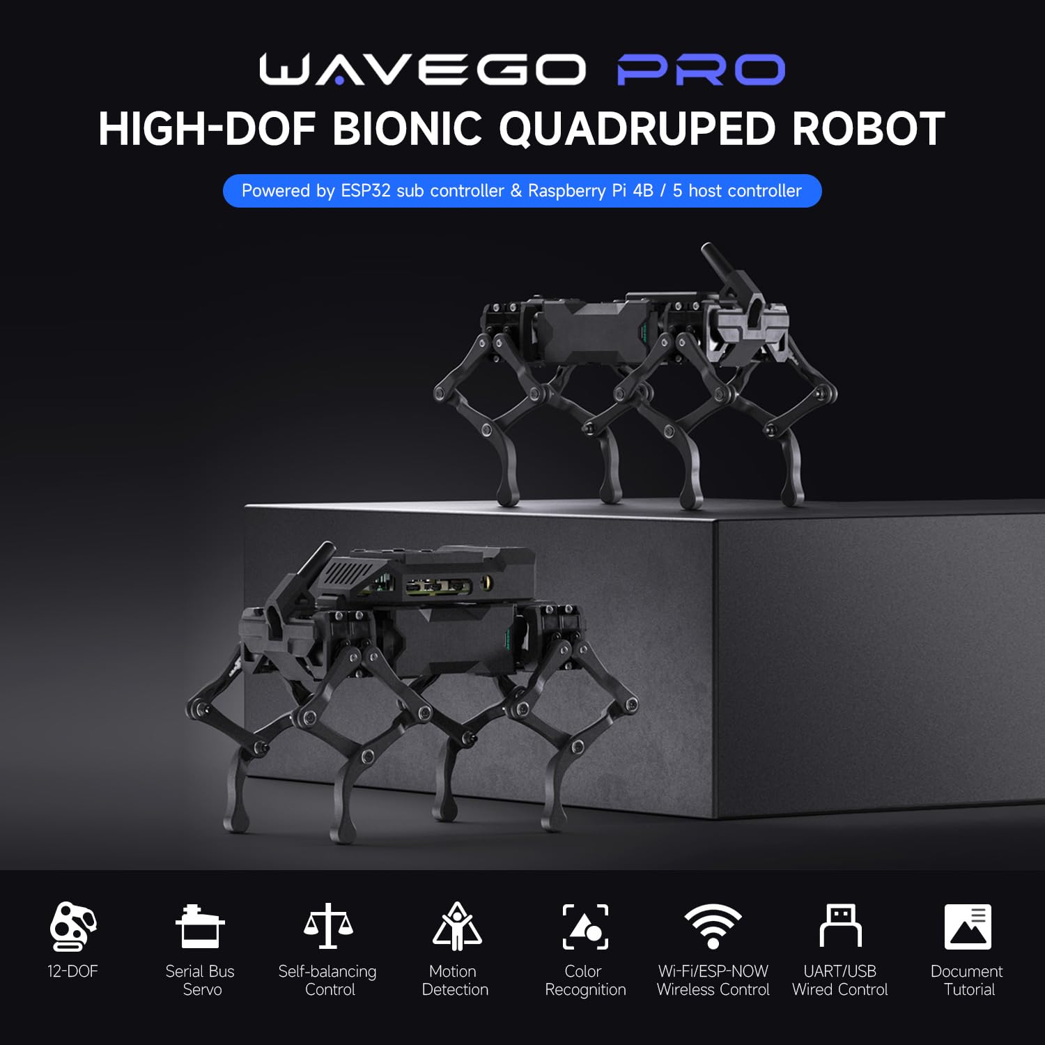 waveshare-wavego-pro-12-dof-bionischer-roboterhund-bundle-mit-raspberry-pi-exten image 3