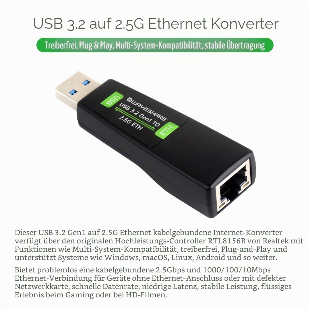 waveshare-usb-auf-2-5g-ethernet-konverter-rtl8156b-treiberfrei-kompatibel-mit-ra image 3