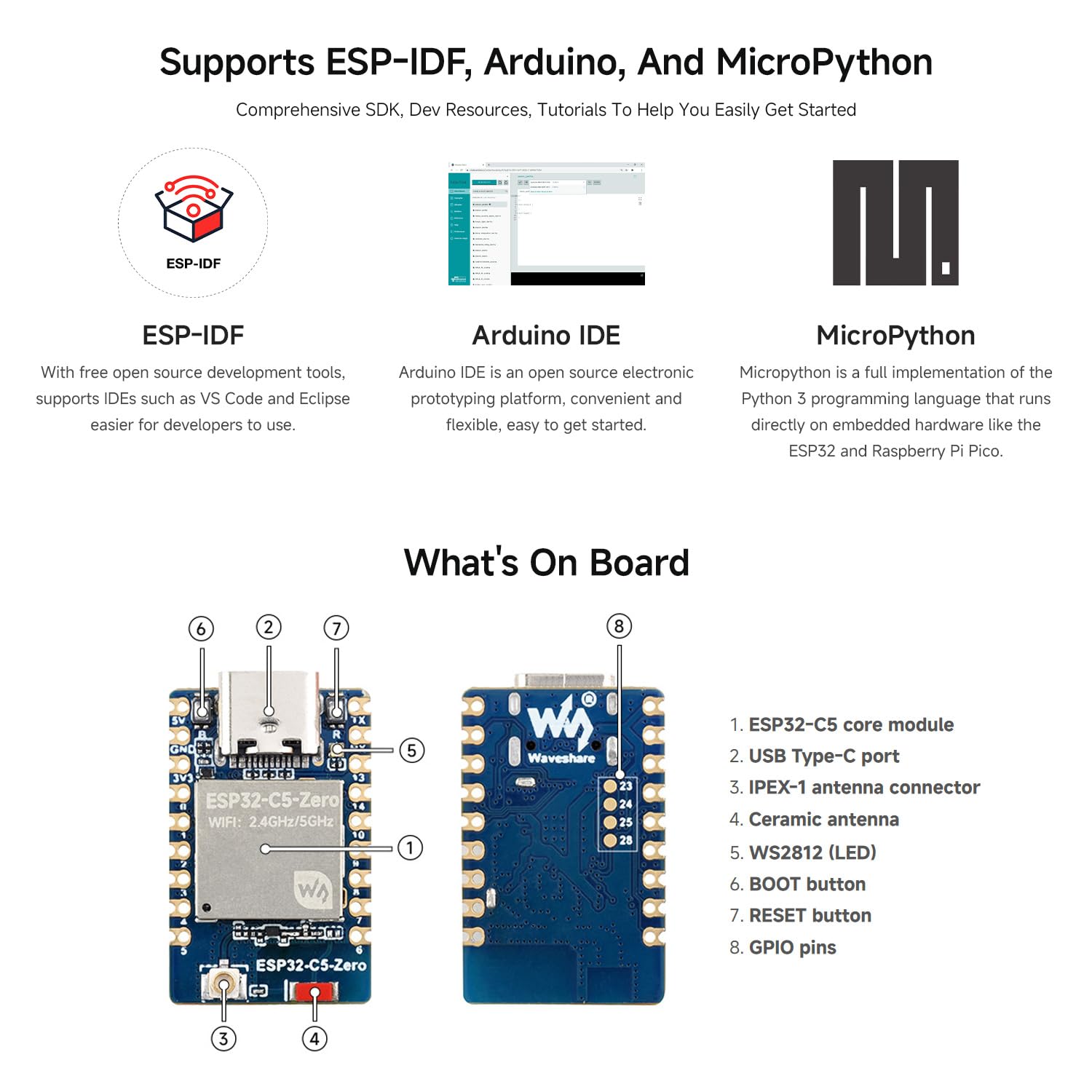 waveshare-esp32-c5-mini-entwicklungsboard-zero-m-mit-header-dual-band-wi-fi-6-bt image 5