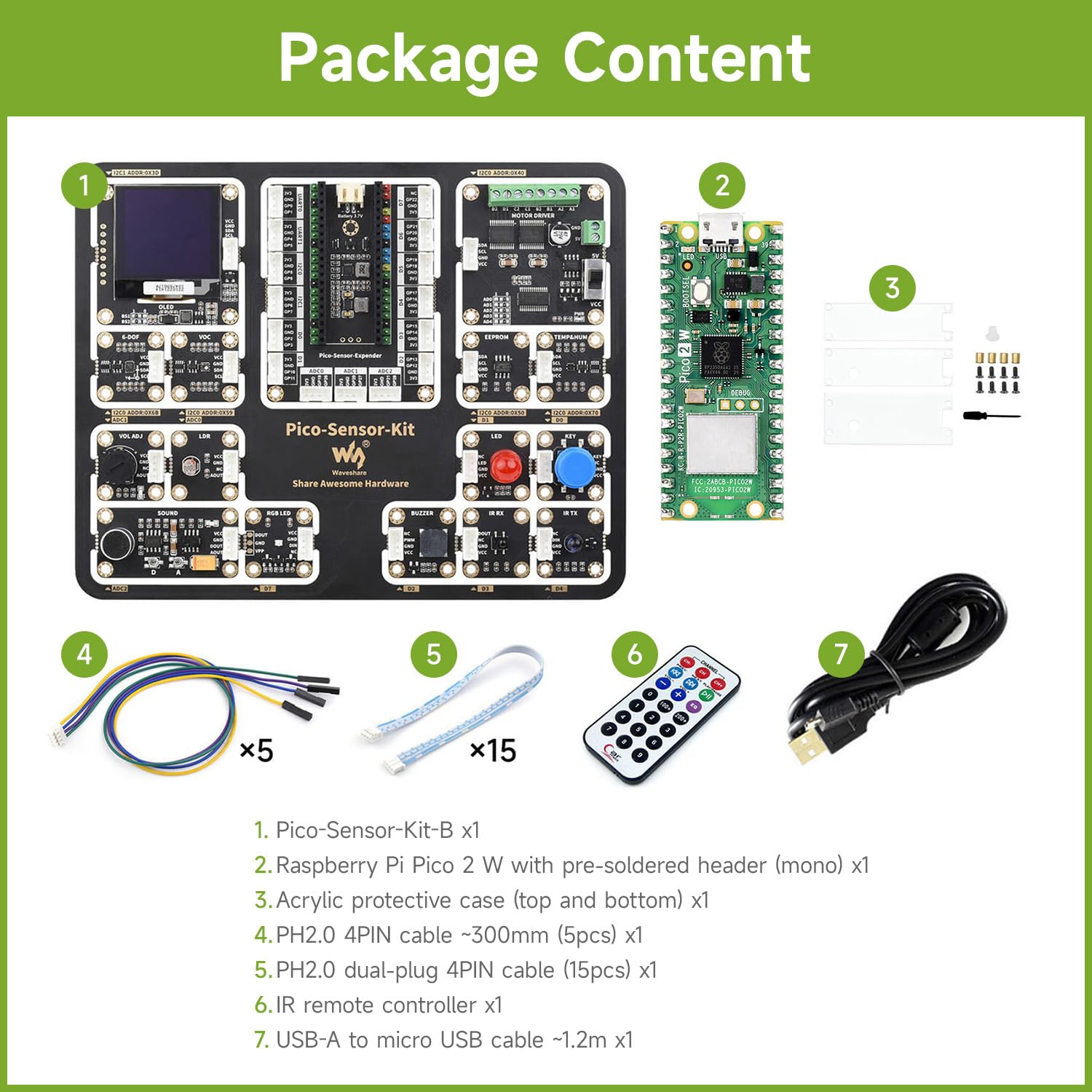 waveshare-pi-pico-2-w-sensor-kit-rpi-pico-2-w-rp2350-mit-wifi-bt-15-sensor-modul image 2