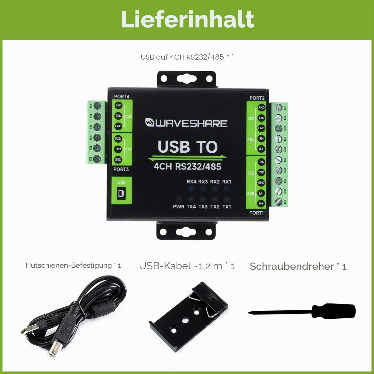 waveshare-industrieller-isolierter-usb-zu-rs232-485-konverter-ft4232hl-4-kanal image 2