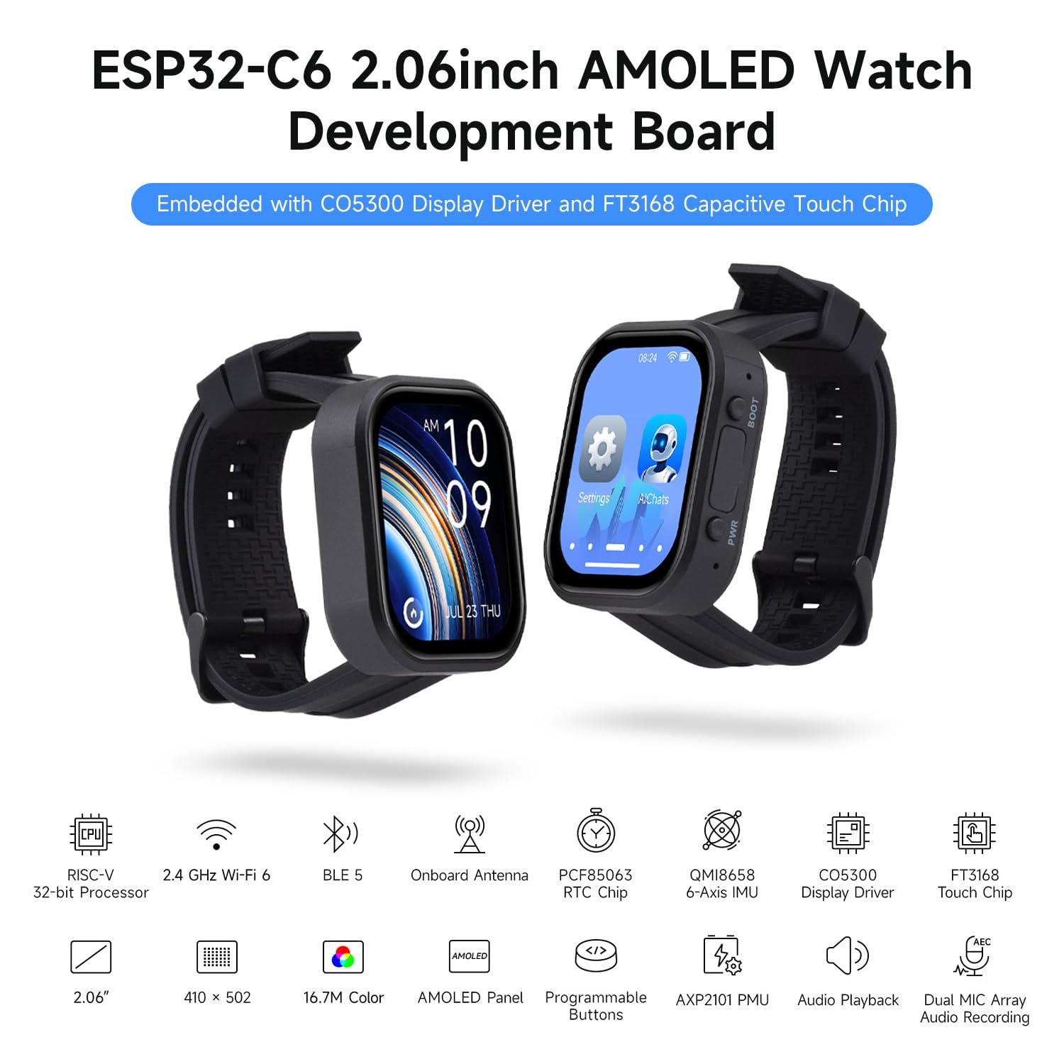 waveshare-esp32-c6-2-06-zoll-amoled-touch-watch-development-board-410-502-pixel- image 3