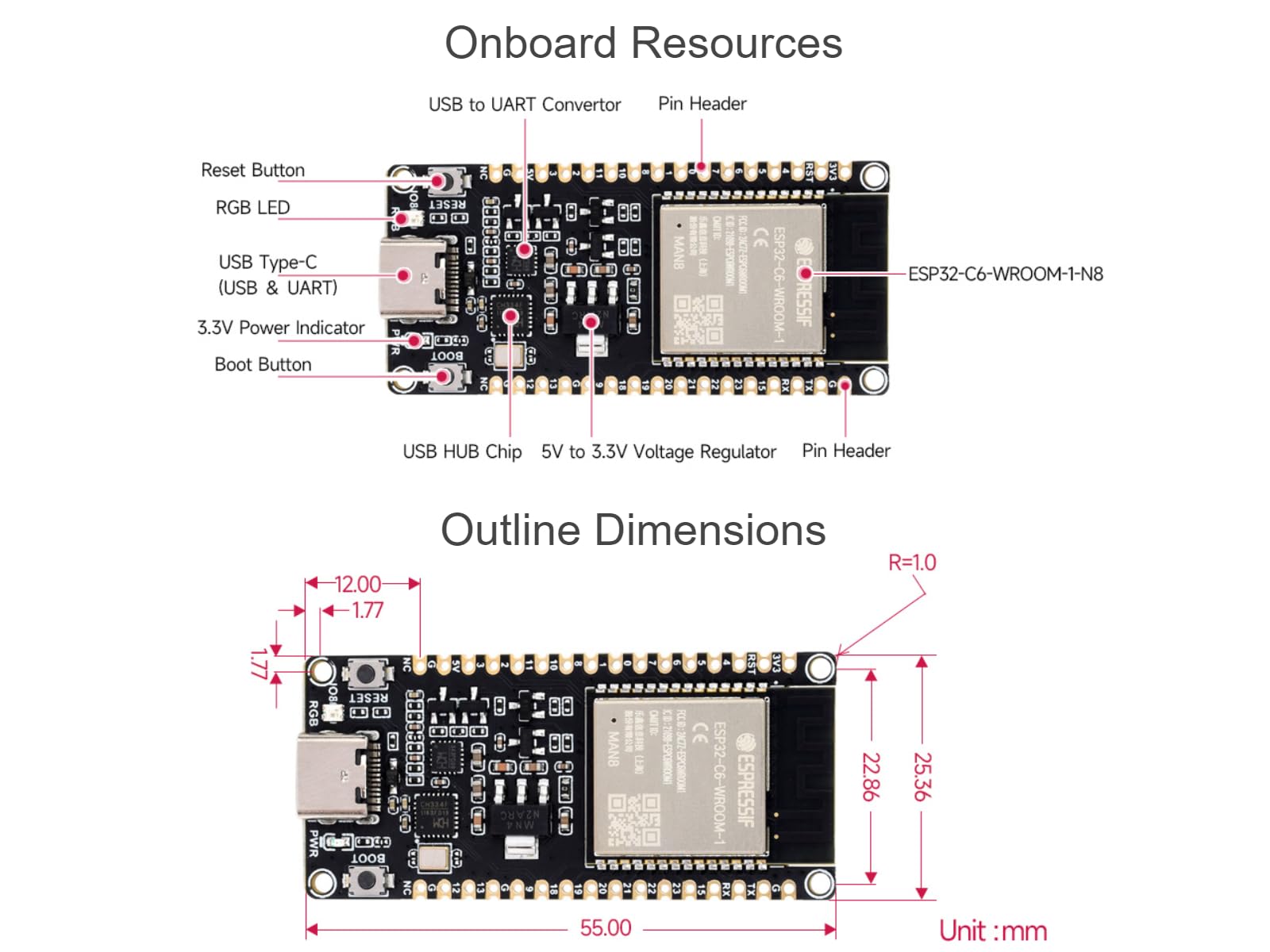 waveshare-esp32-c6-wifi-6-entwicklungsboard-esp32-c6-wroom-1-n8 image 6