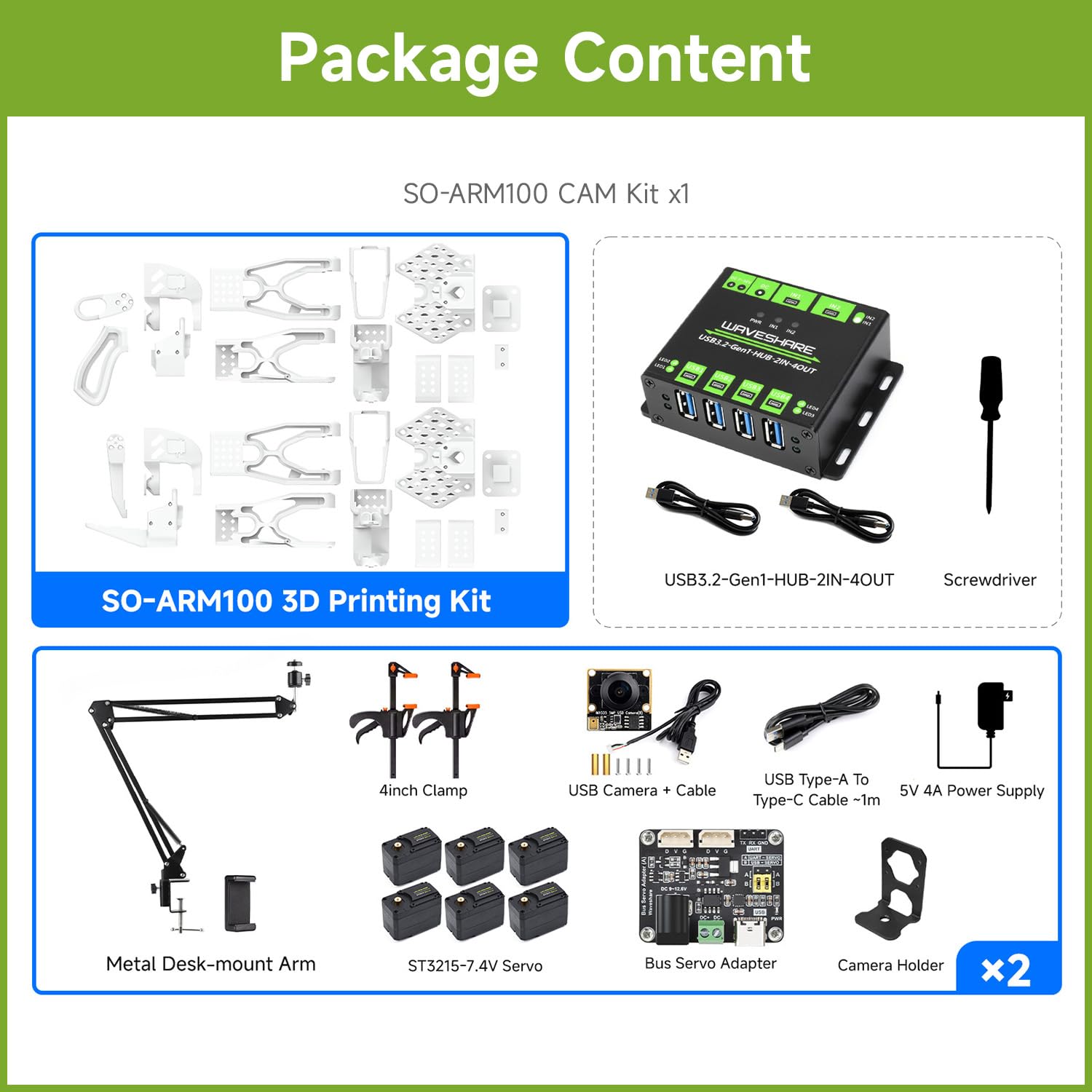 waveshare-so-arm100-open-source-6-achs-roboterarm-cam-kit-mit-resin-druckteilen image 2