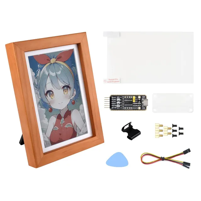 waveshare-7-3-zoll-e6-vollfarb-e-paper-mit-massivholz-fotorahmen-f-r-raspberry-p image 1