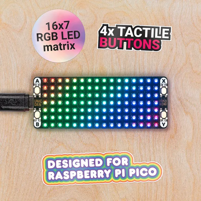 pimoroni-pico-unicorn-pack-7x16-rgb-led-matrix-112-leds-mit-tastern-f-r-pico image 1
