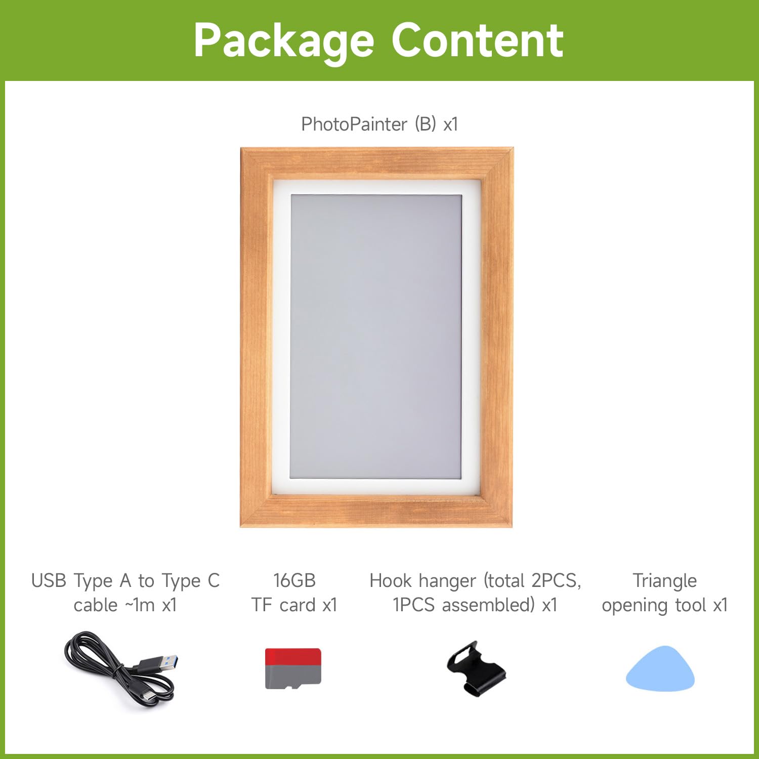 waveshare-7-3-zoll-e6-full-color-e-paper-mit-echtholz-bilderrahmen-800-x-480 image 2