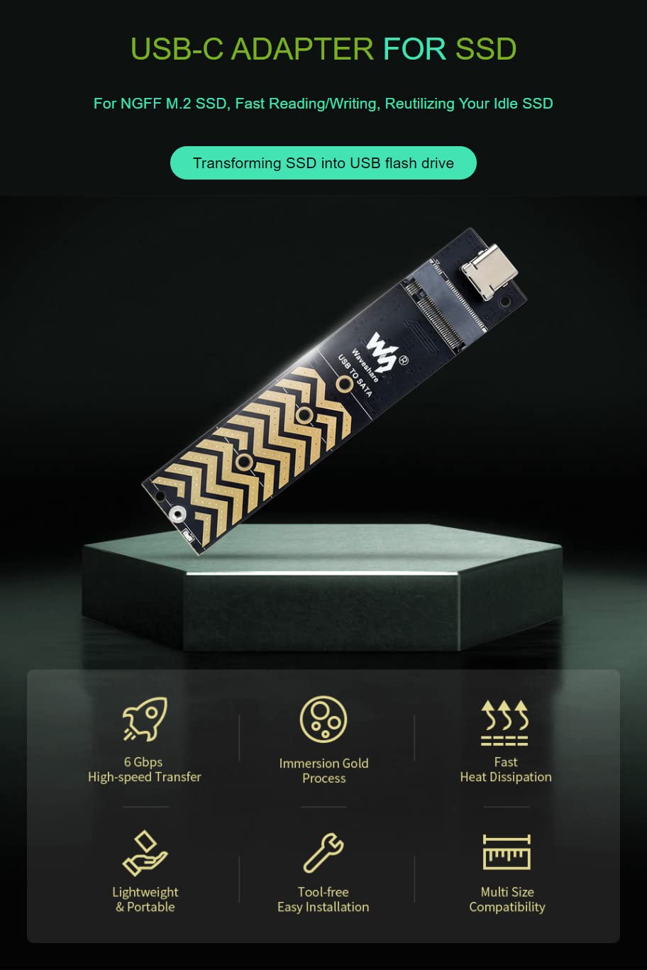 waveshare-usb-c-adapter-f-r-ngff-m-2-ssd-usb-3-2-gen2-type-c-bis-zu-6-gbps image 2