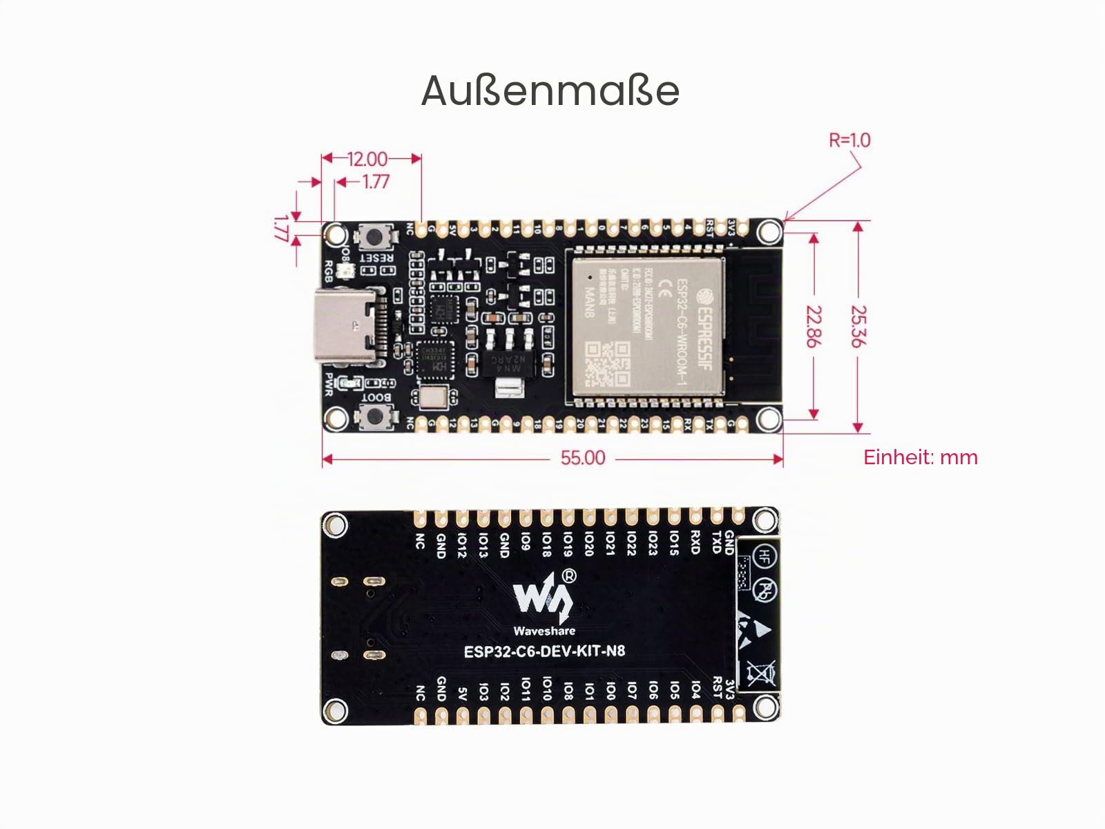 waveshare-esp32-c6-entwicklungsboard-wifi-6-ble-5-zigbee-thread-risc-v-mit-usb-c image 6