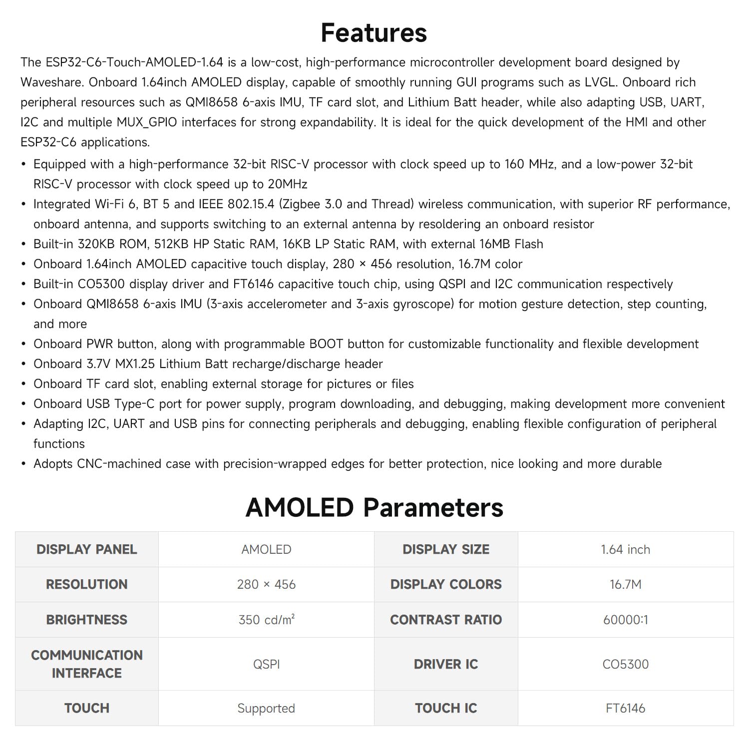 waveshare-esp32-c6-1-64-zoll-amoled-touch-display-entwicklungsboard-280-456-wi-f image 4
