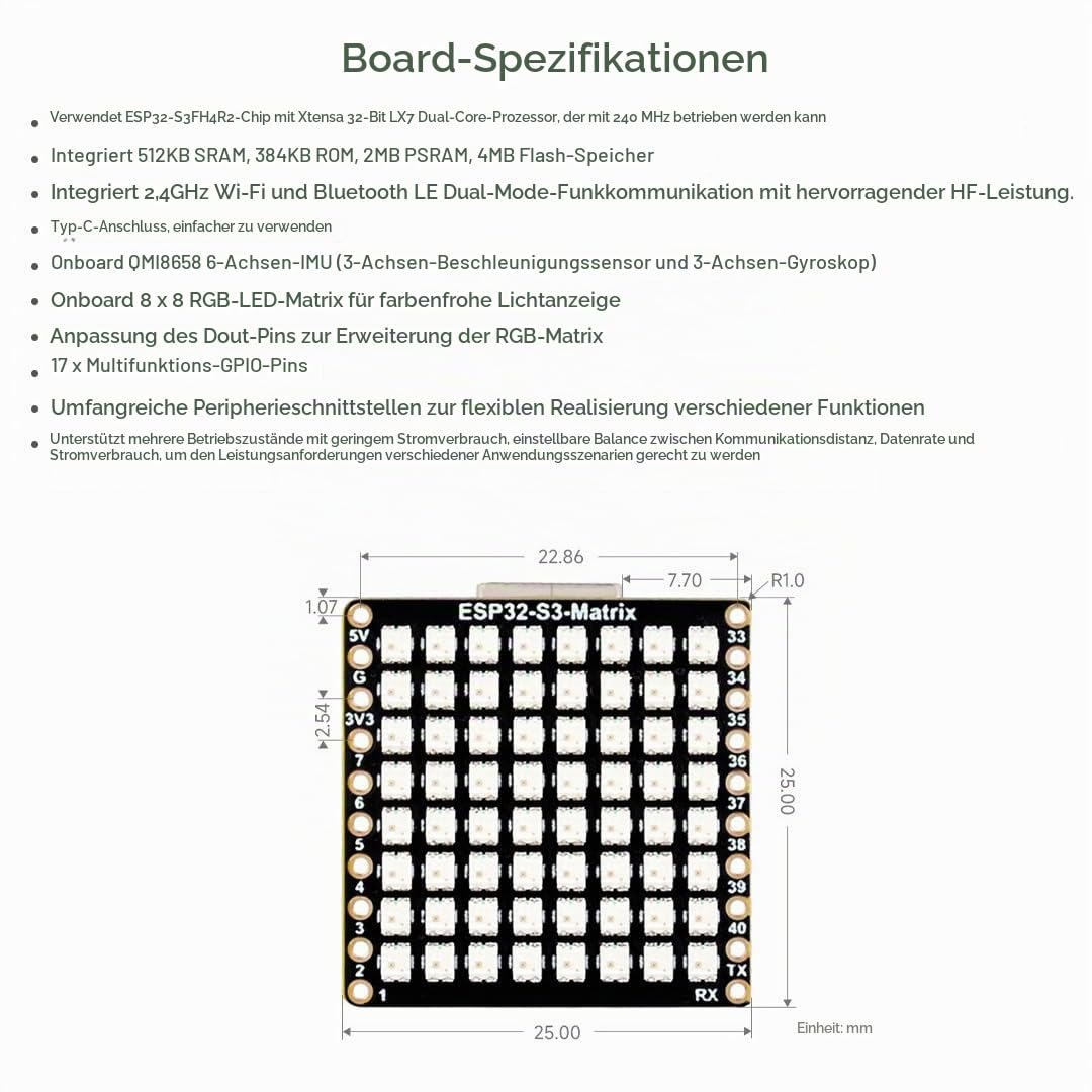 waveshare-esp32-s3-matrix-entwicklungsboard-mit-8x8-rgb-led-matrix-und-qmi8658c- image 4