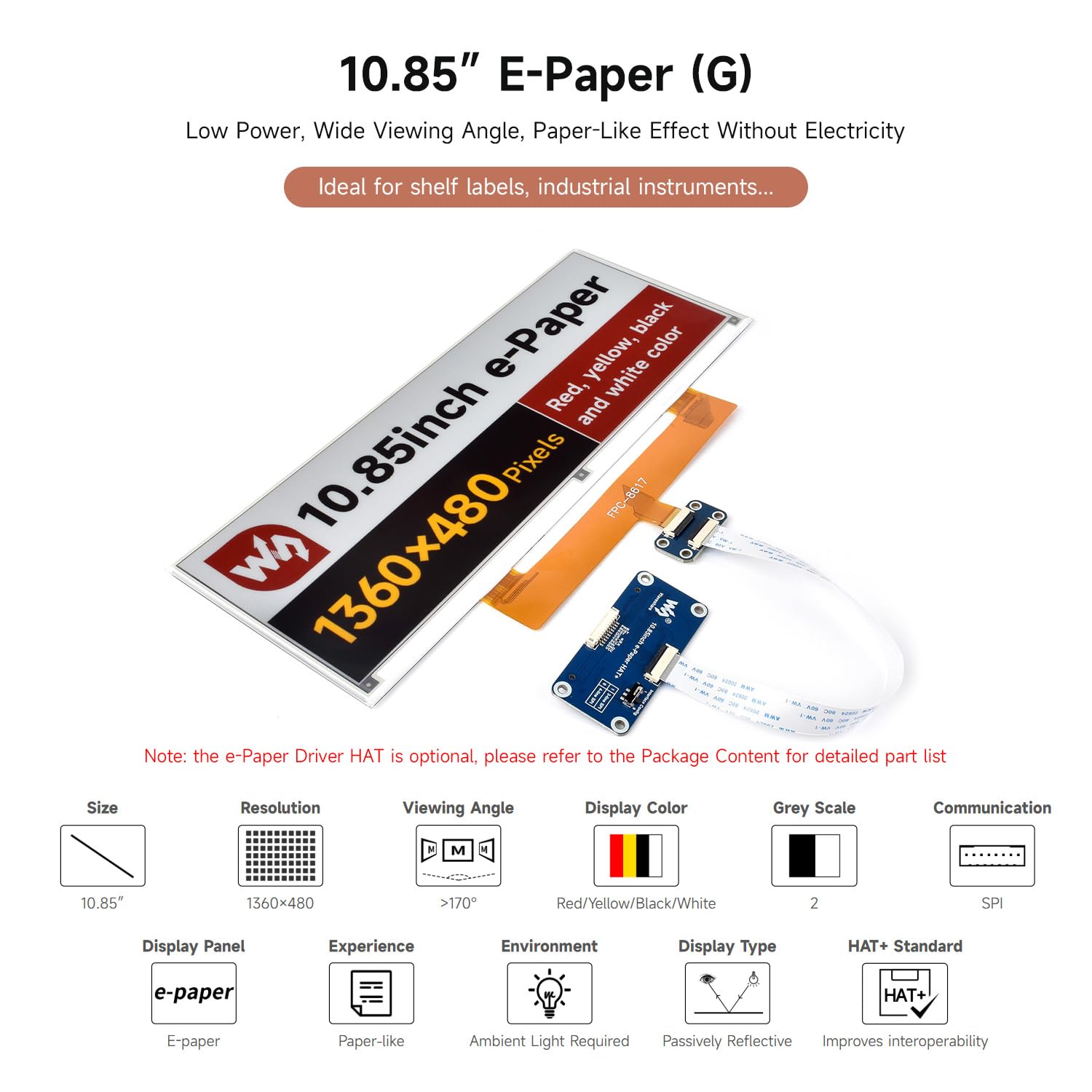 waveshare-10-85-zoll-e-paper-display-rot-gelb-schwarz-wei-1360x480-f-r-raspberry image 3