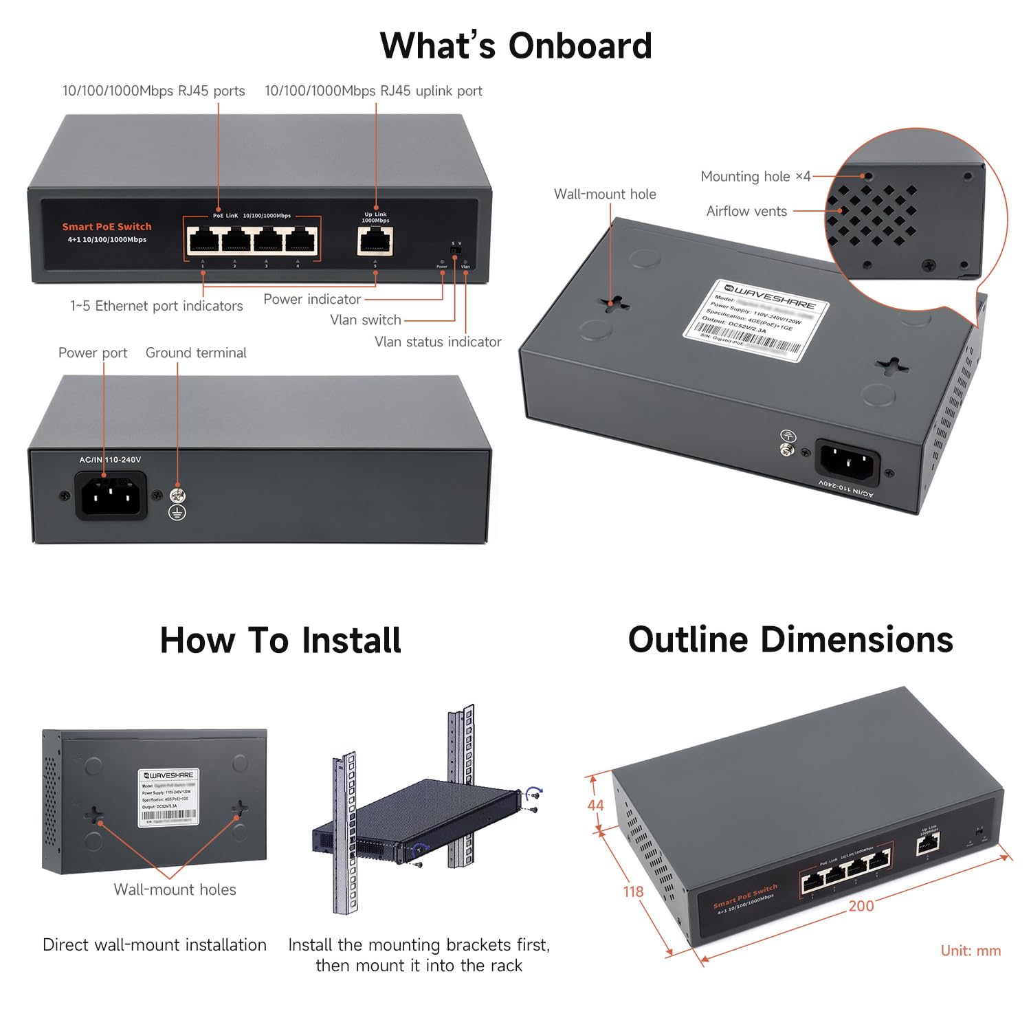 waveshare-120w-gigabit-poe-switch-4x-poe-ports-10-100-1000m image 7