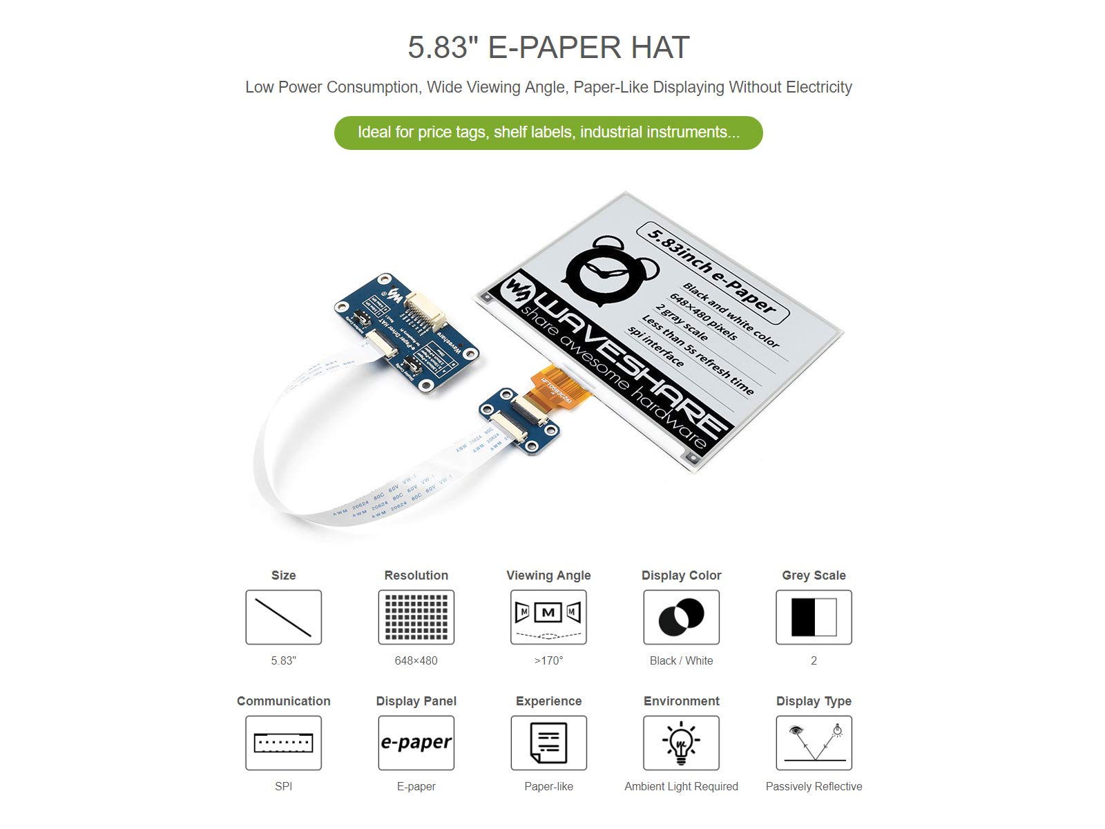 waveshare-5-83-zoll-e-paper-display-hat-648x480-pixel-schwarz-wei-f-r-raspberry- image 3