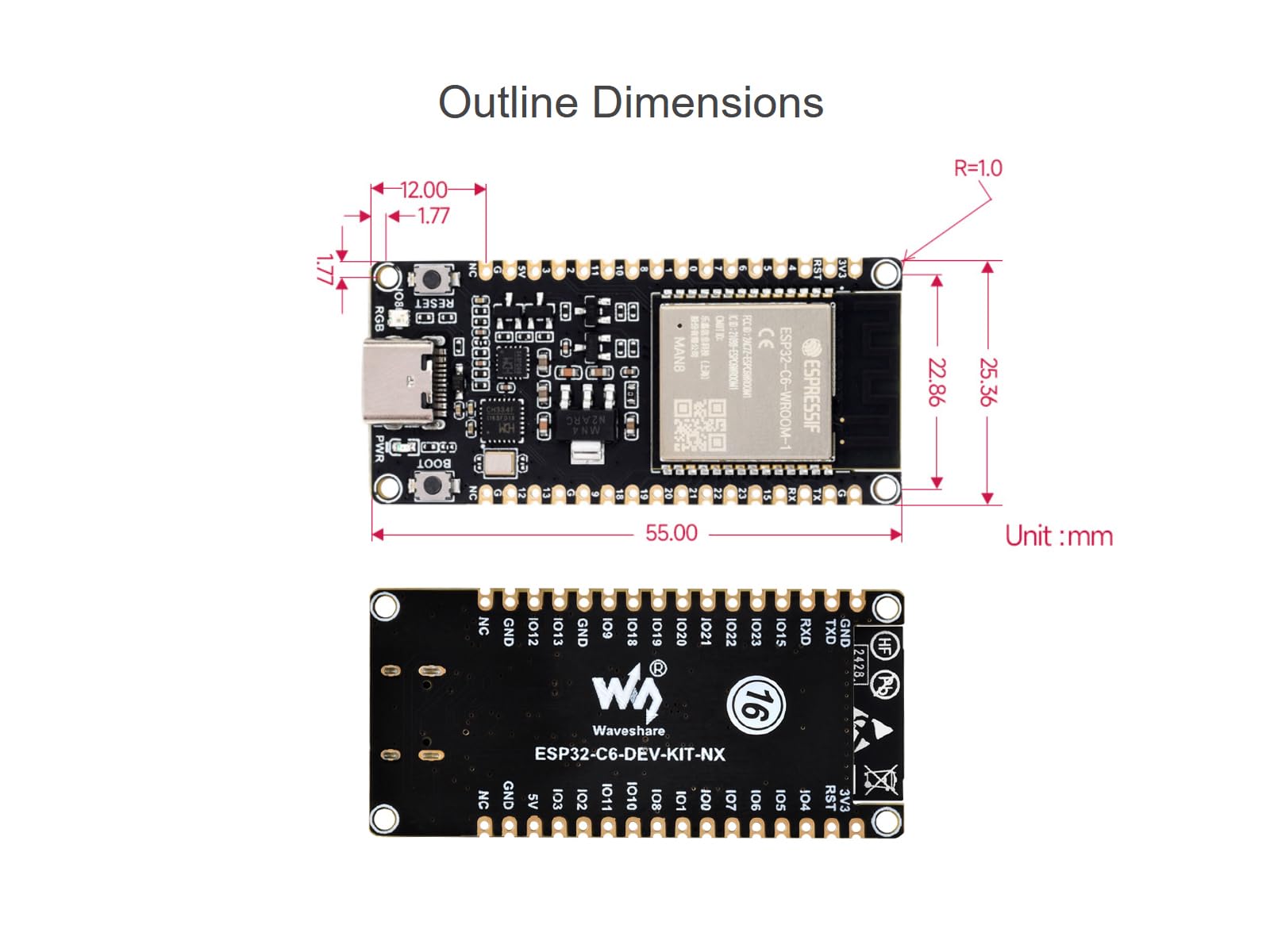 waveshare-esp32-c6-dev-kit-n16-risc-v-mikrocontroller-entwicklungsboard-mit-pinh image 6