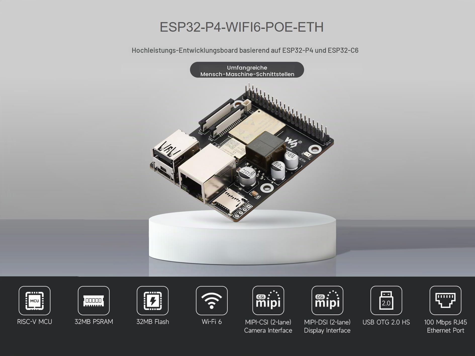 waveshare-esp32-p4-wifi6-poe-eth-entwicklungsboard-esp32-p4-c6-mit-poe-und-mipi image 2