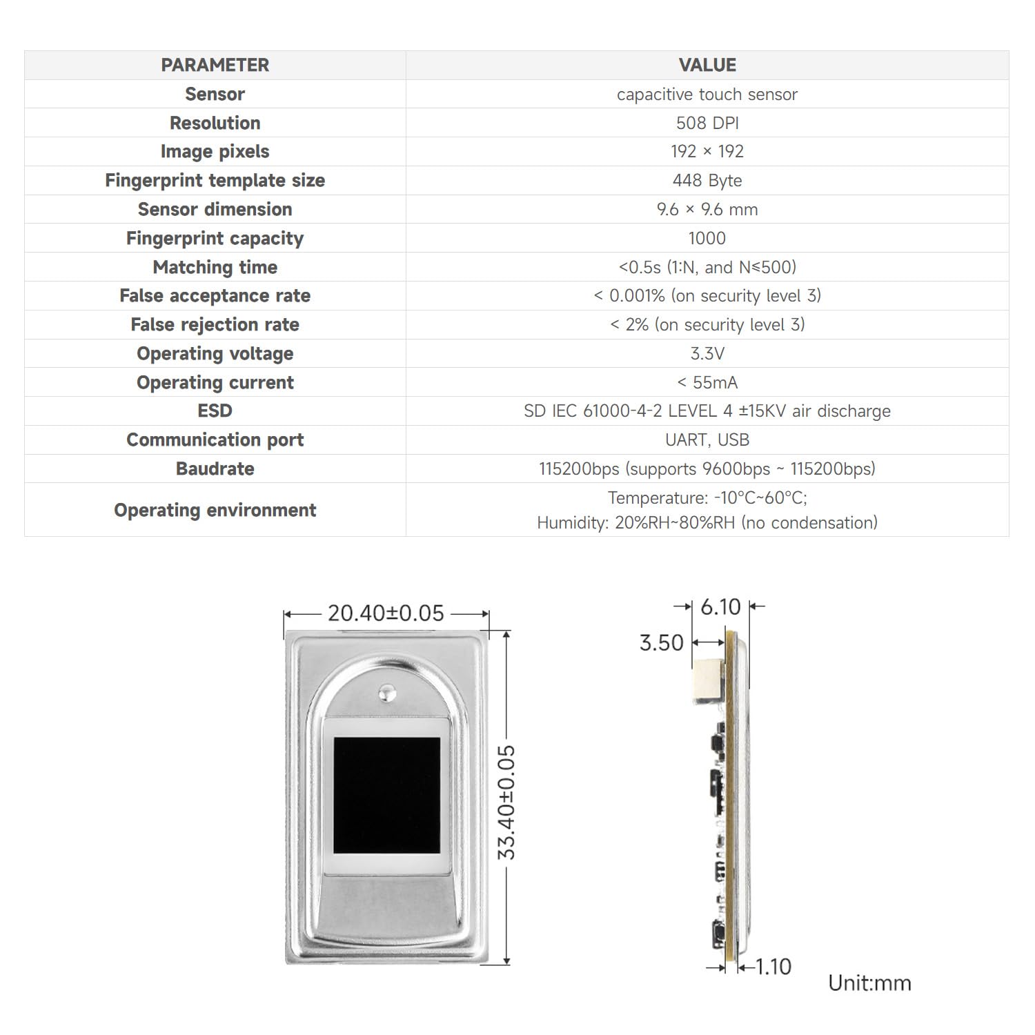 waveshare-kapazitiver-fingerprint-sensor-f-all-in-one-uart-usb-rechteck-modul image 4