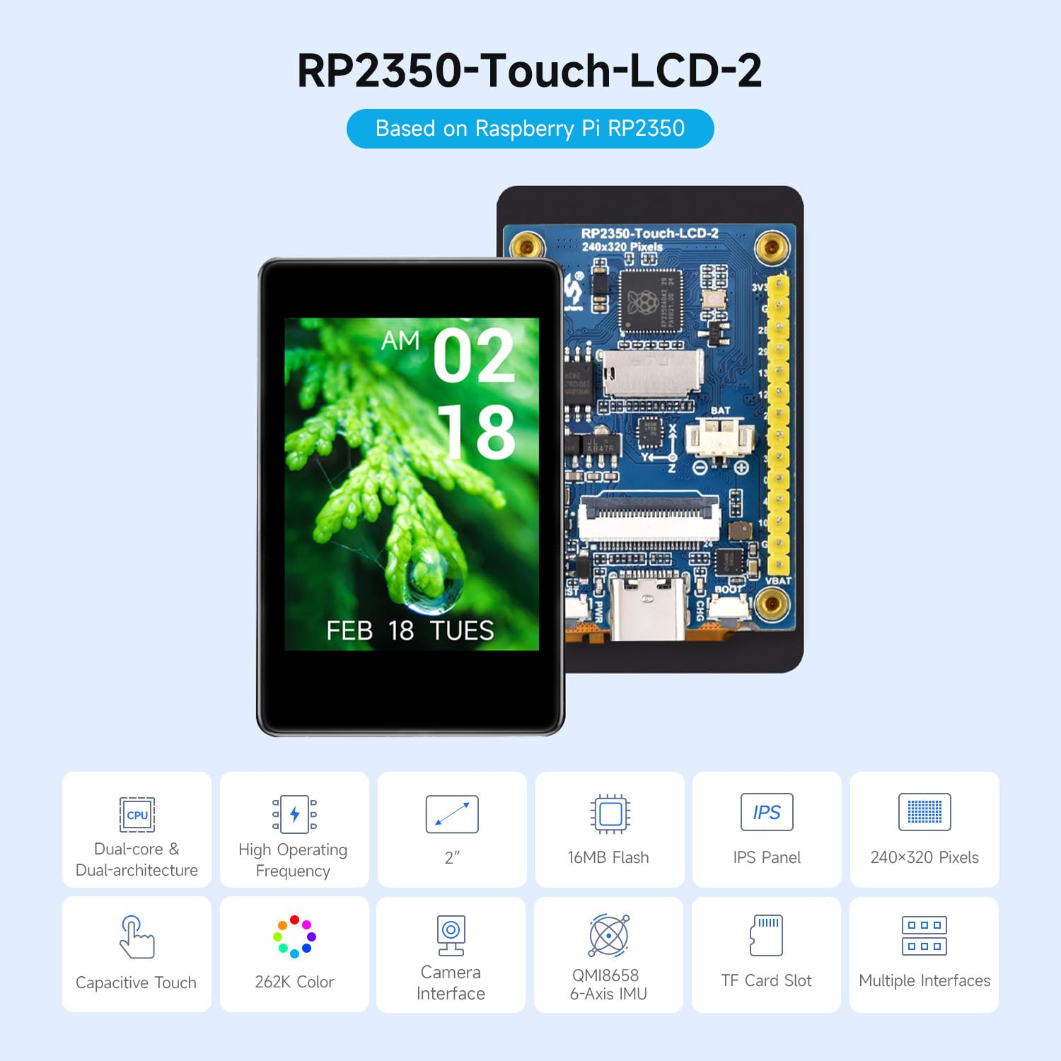 waveshare-rp2350-2-zoll-touch-display-board-240x320-ips-mit-kamera-anschluss image 3