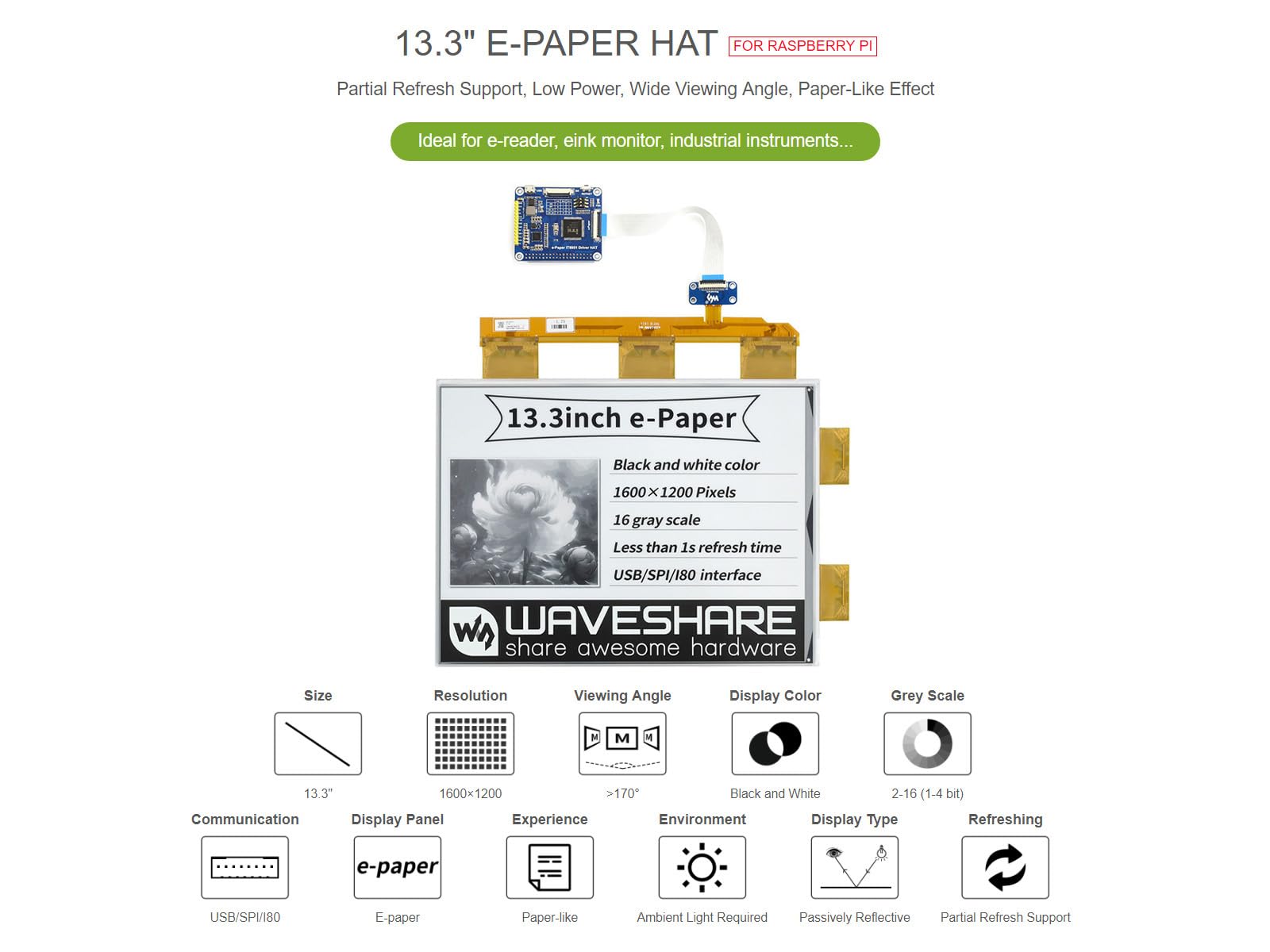 waveshare-13-3-zoll-e-paper-e-ink-display-hat-1600x1200-schwarz-wei image 3
