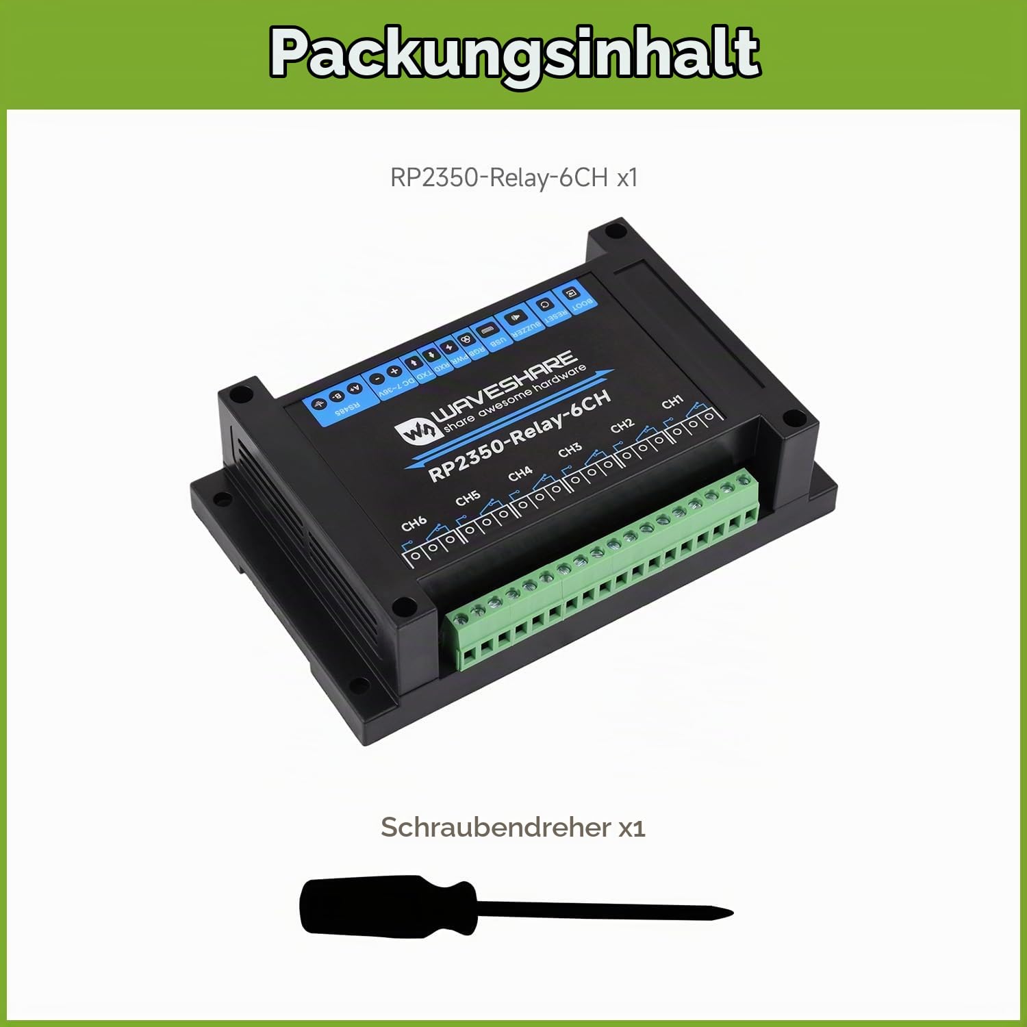 waveshare-industrial-6-kanal-rp2350-relaismodul-pico-hat-steuerung-mit-rs485 image 2