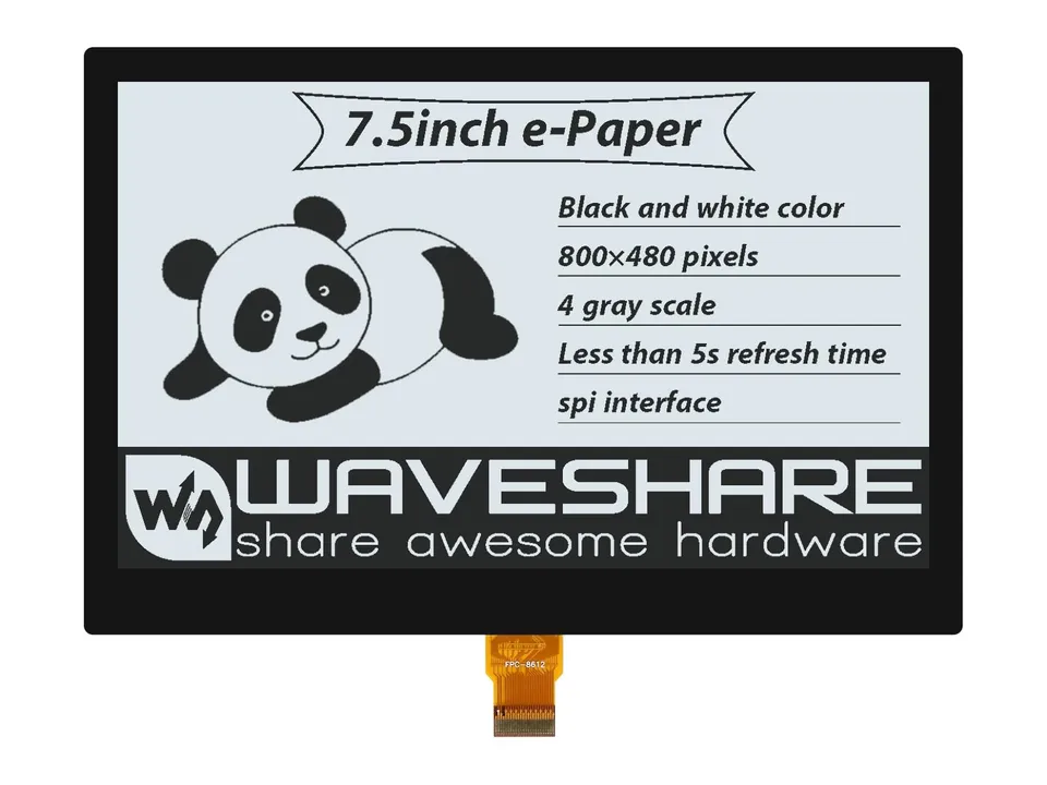 waveshare-7-5-zoll-e-paper-e-ink-display-800-480-voll-laminiert-spi-ohne-pcb image 1