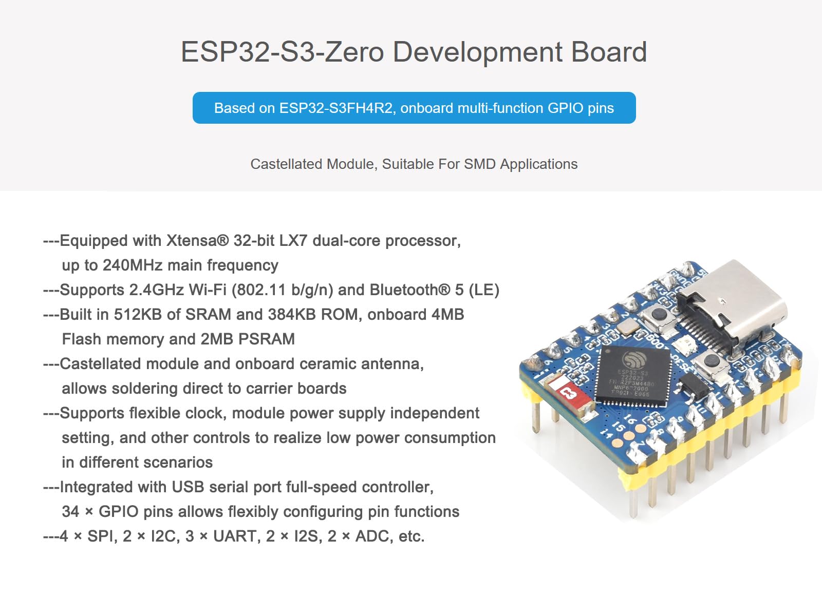 waveshare-esp32-s3-mini-entwicklungsboard-mit-header-wi-fi-bluetooth-5 image 2