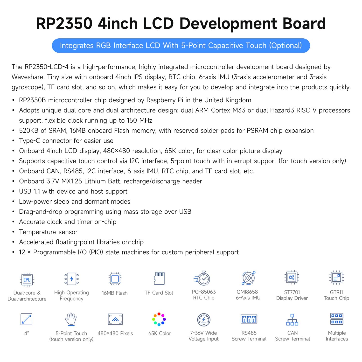 waveshare-rp2350-4-zoll-display-entwicklungsboard-480x480-ips-panel-65k-farben-o image 3