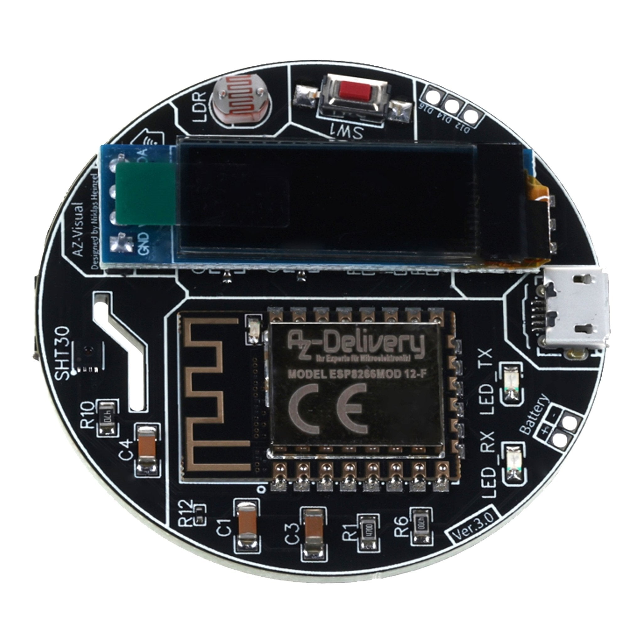 az-delivery-az-visual-esp8266-12f-entwicklungsboard-mit-sht30-ldr-und-0-91-oled- image 1