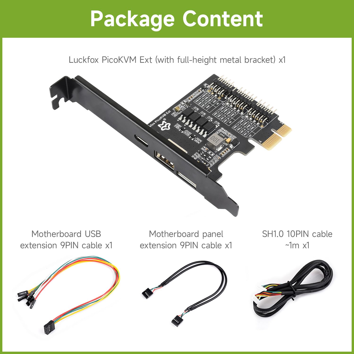 waveshare-luck-fox-picokvm-ext-erweiterungsboard-pcie-x1-x4-x8-x16-usb-a-c-front image 2