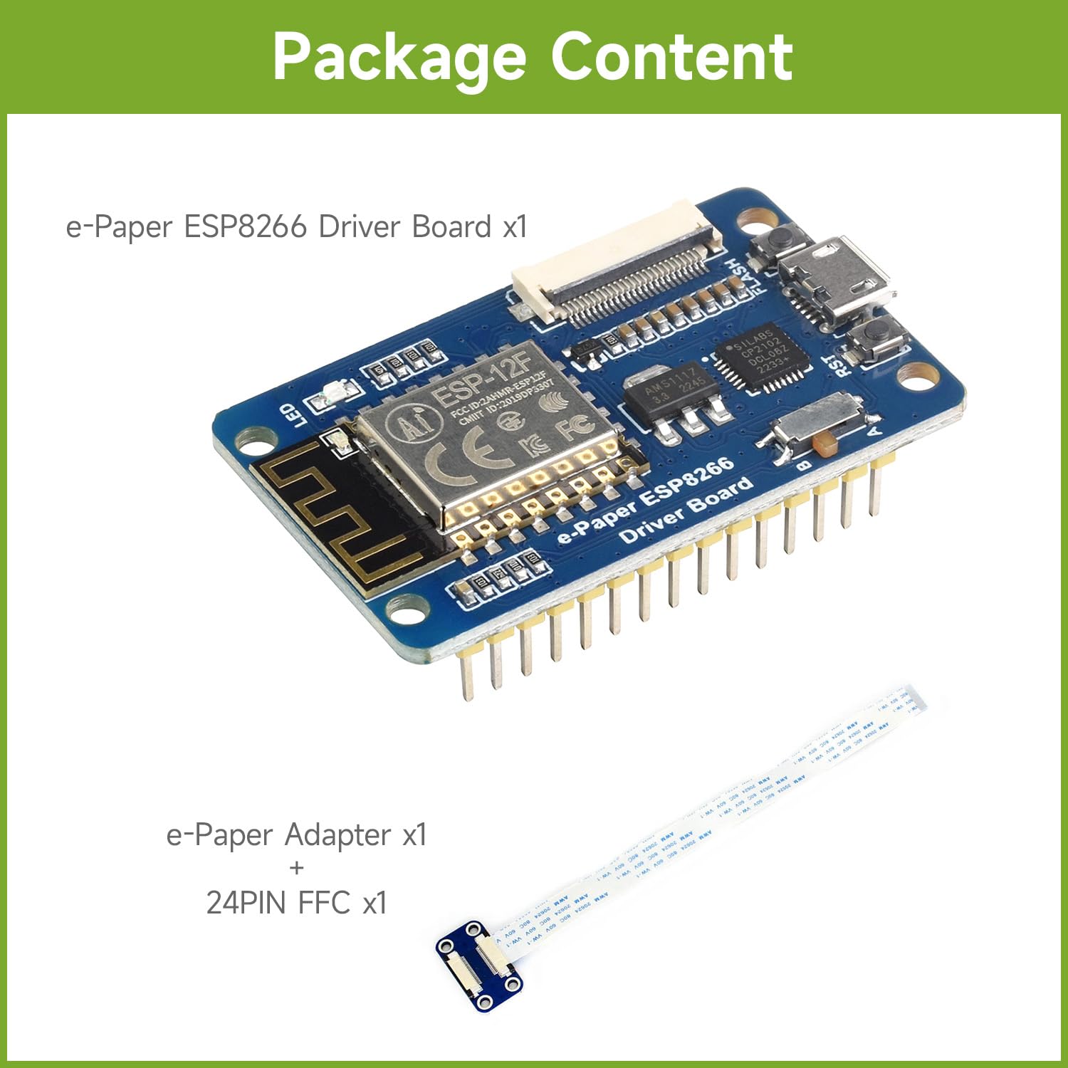 waveshare-universal-e-paper-raw-panel-treiberplatine-mit-esp8266 image 2