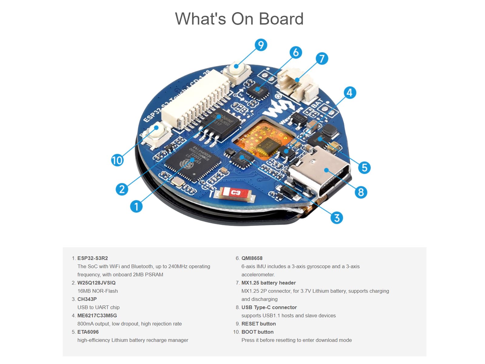 waveshare-esp32-s3-touch-lcd-1-28-entwicklungsboard-1-28-zoll-rund-touch-imu image 5