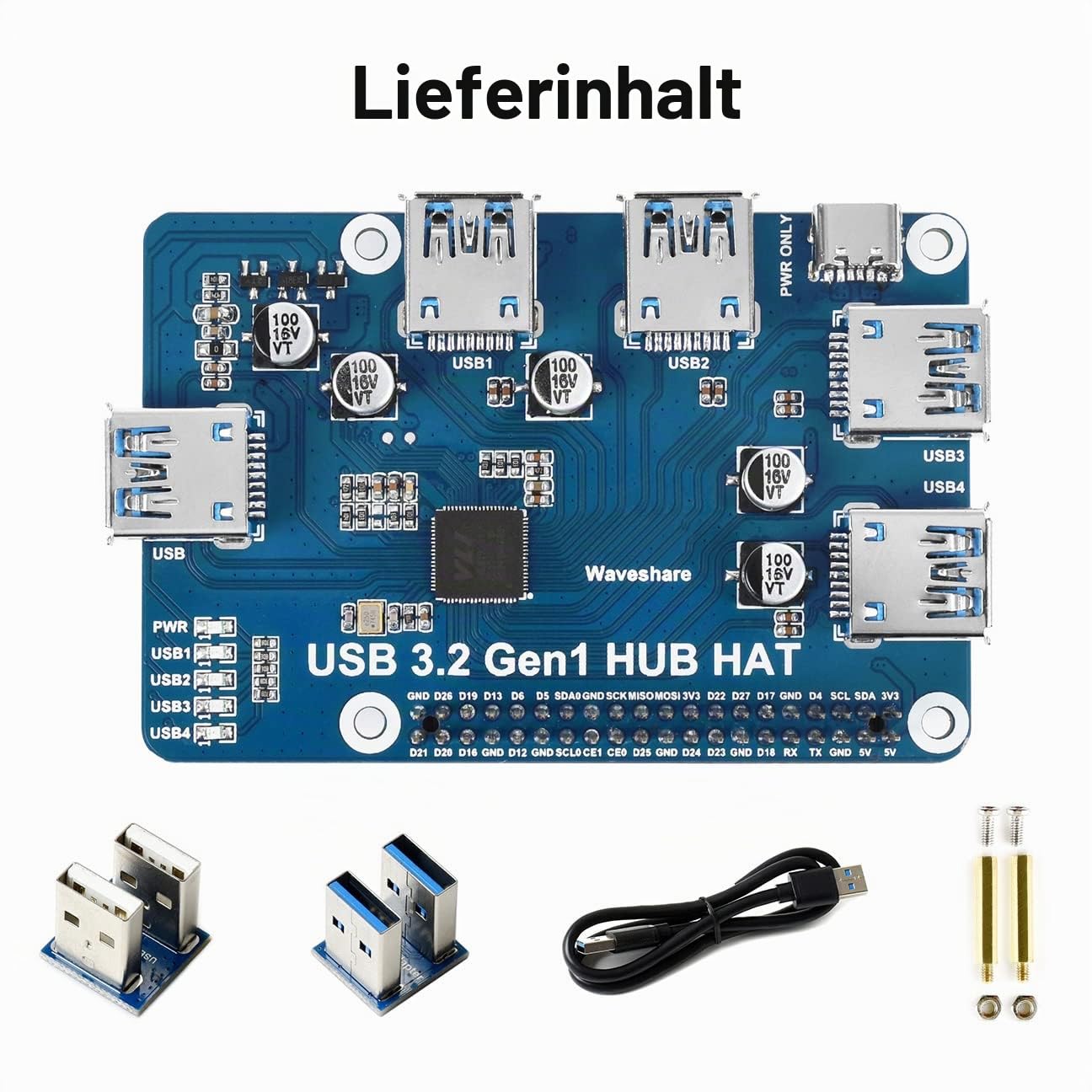waveshare-usb-3-2-gen1-hub-hat-f-r-raspberry-pi-4-4-ports-bis-zu-5-gbps-treiberl image 2