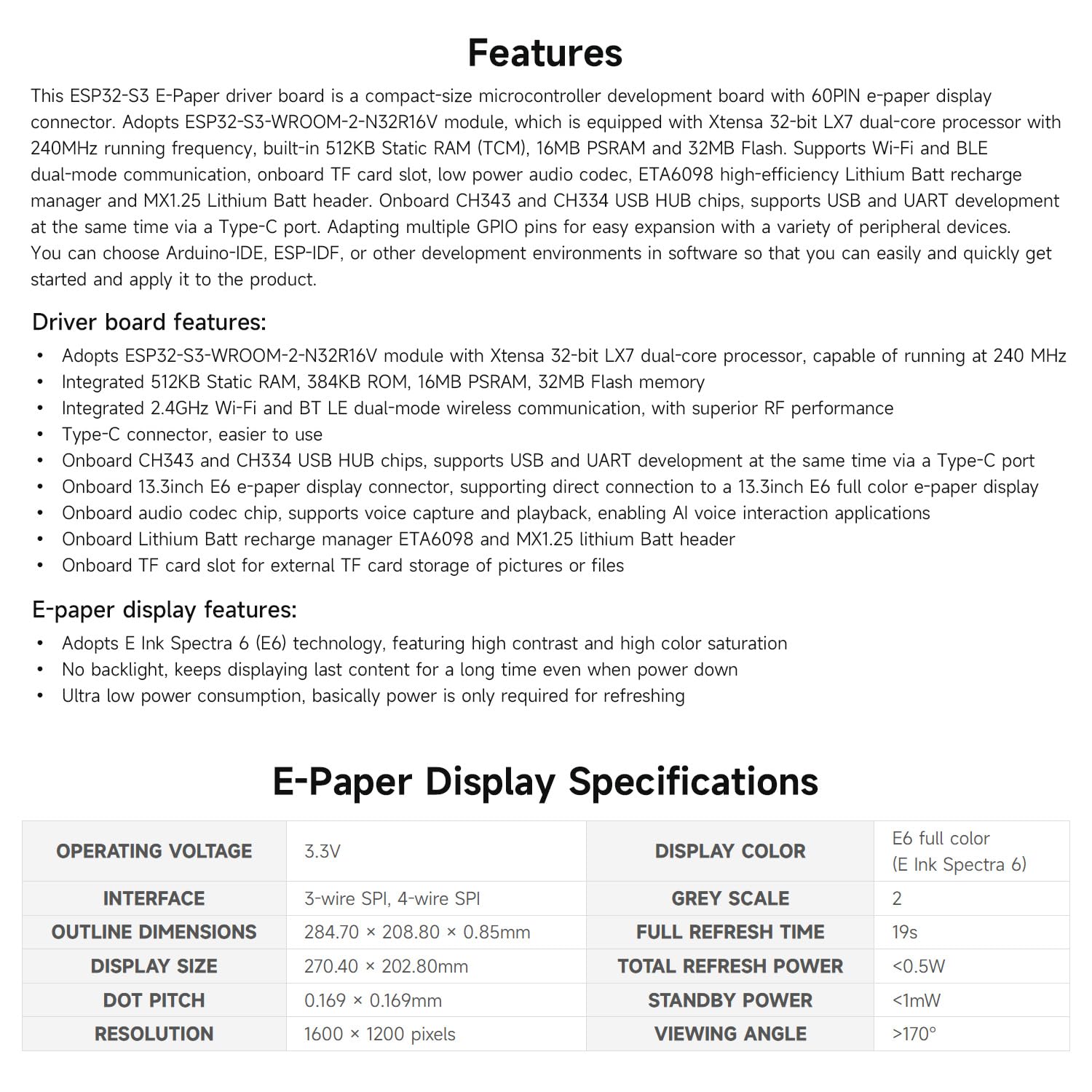 waveshare-13-3-e-paper-display-spectra-6-e6-mit-esp32-s3-driver-board image 4