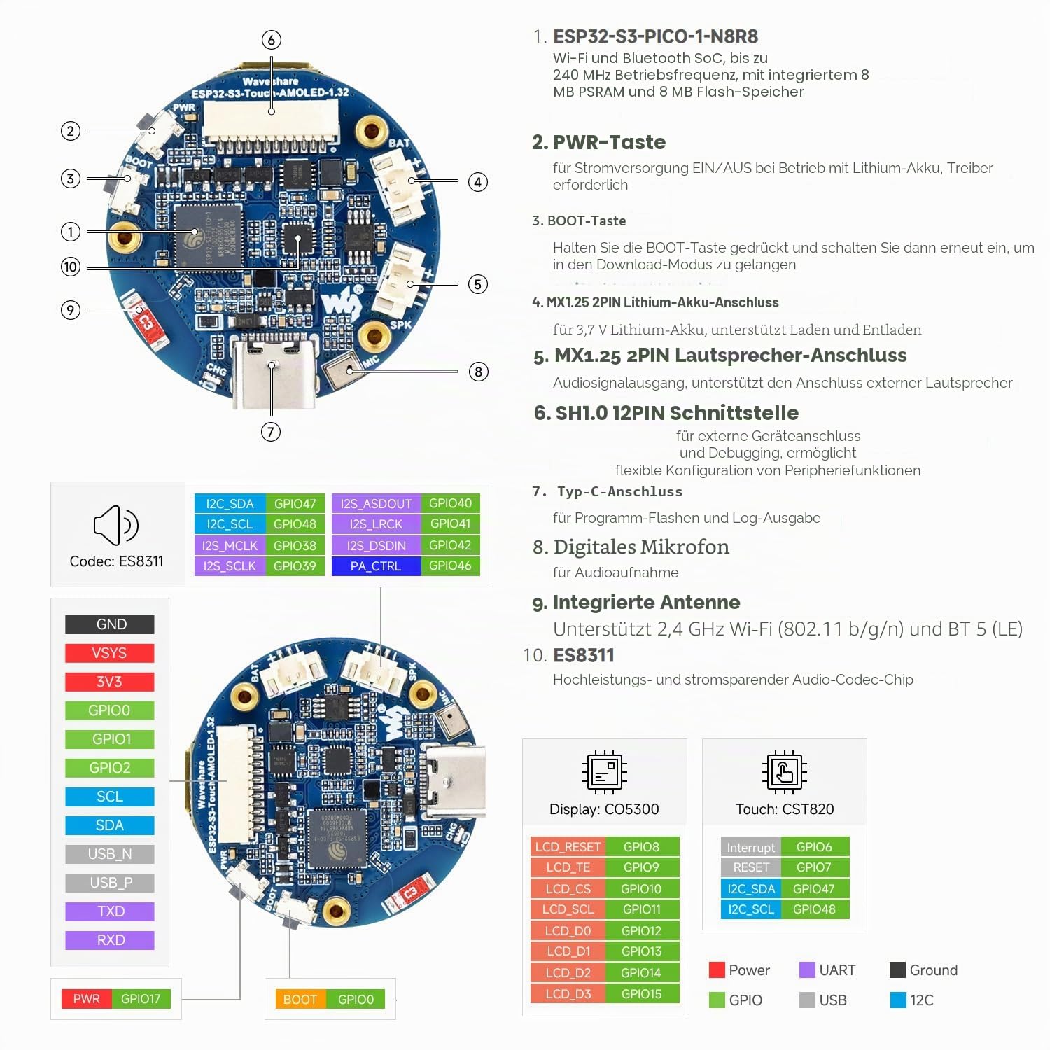 waveshare-esp32-s3-1-32-zoll-amoled-round-touch-board-466x466-wifi-bt-audio image 7