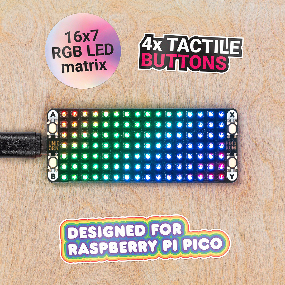pimoroni-pico-unicorn-pack-7x16-rgb-led-matrix-112-leds-mit-tastern-f-r-pico image 1