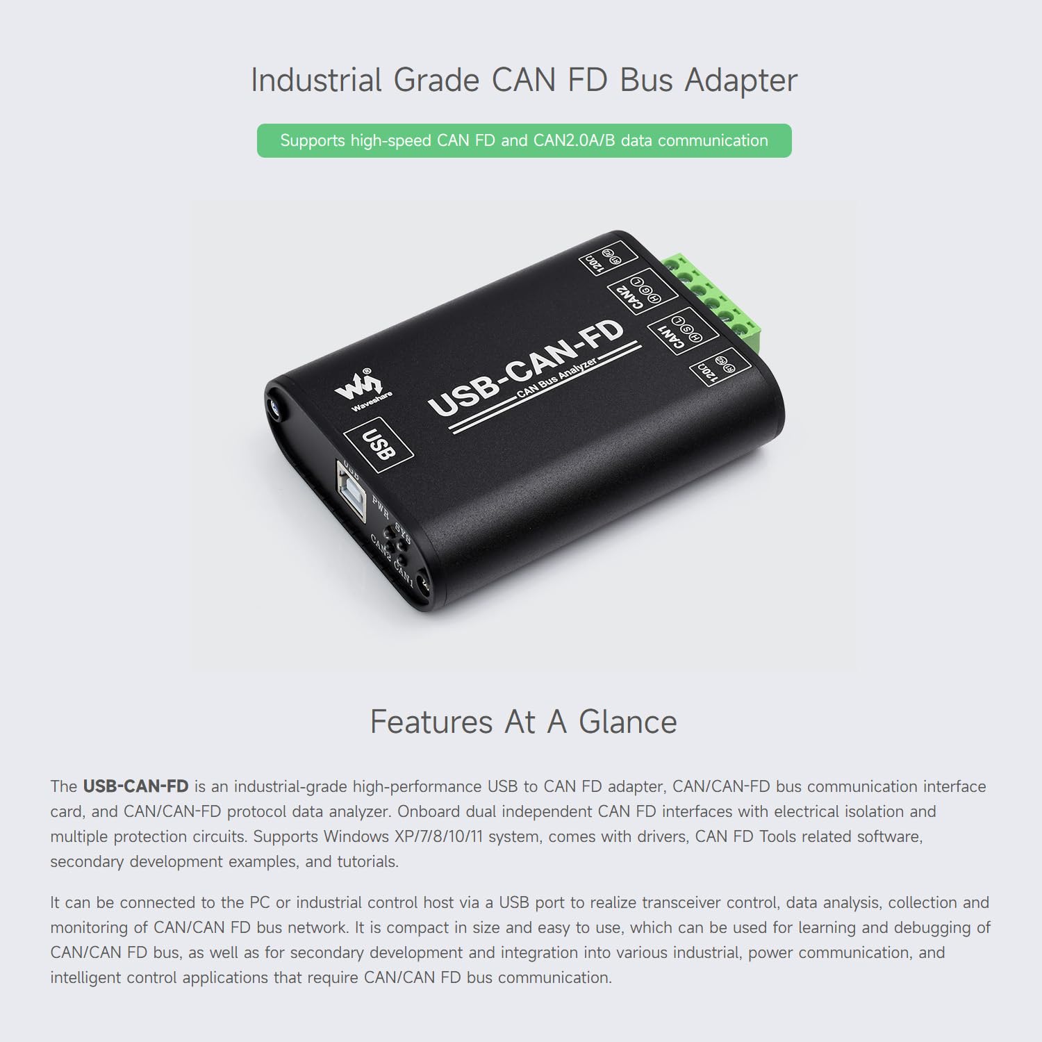 waveshare-industrial-grade-can-can-fd-bus-datenanalysator-usb-zu-can-fd-adapter- image 3