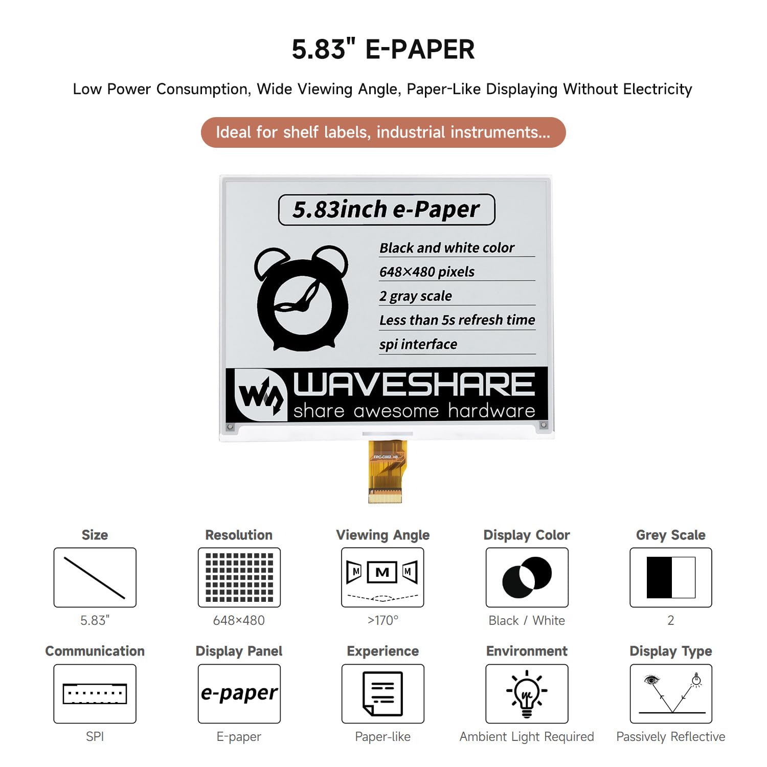 waveshare-5-83-zoll-e-ink-raw-display-648x480-schwarz-weiss-spi-ohne-pcb image 3