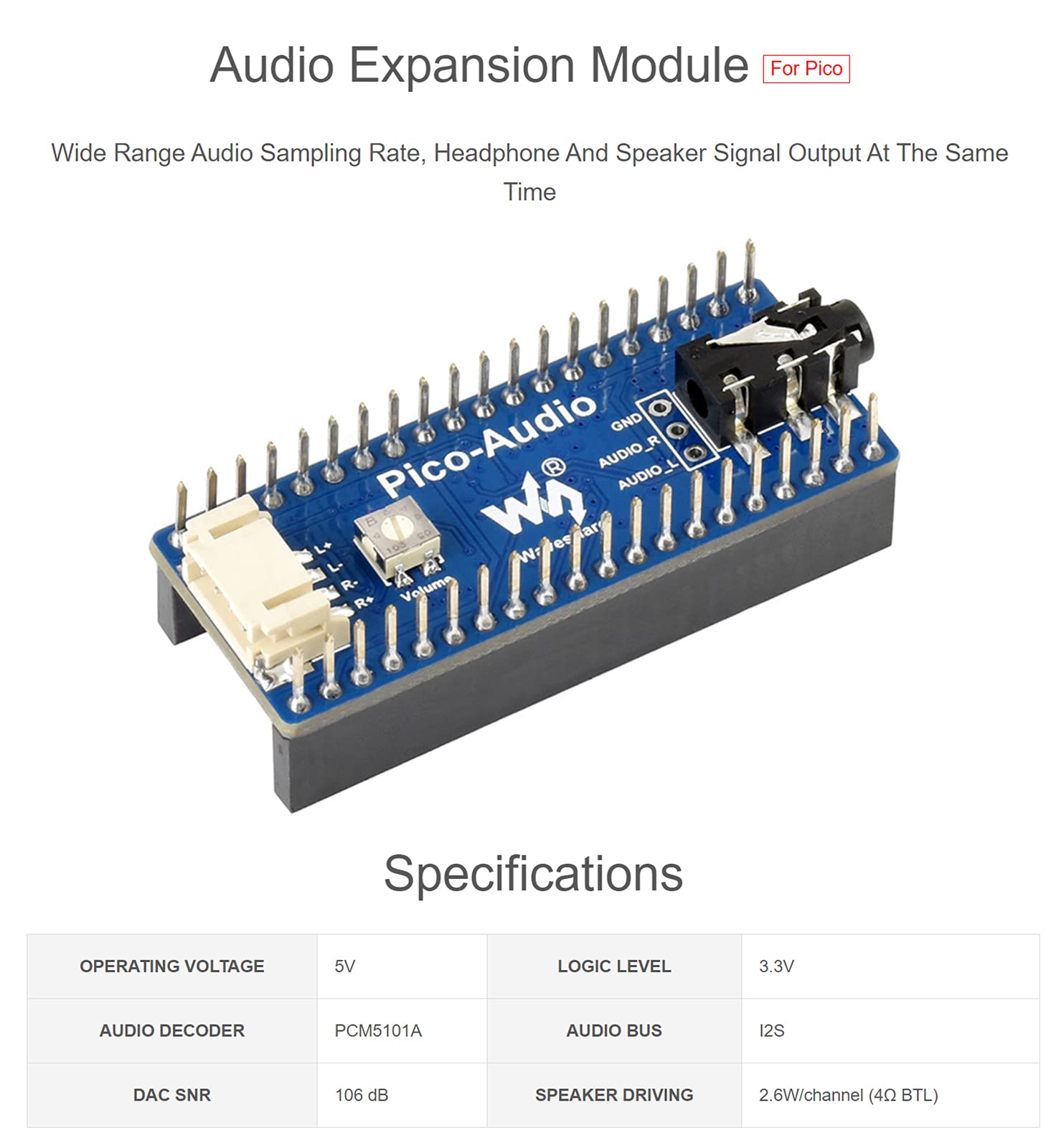 waveshare-pico-audio-erweiterungsmodul-mit-pcm5101a-i2s-3-5mm-f-r-raspberry-pi-p image 3