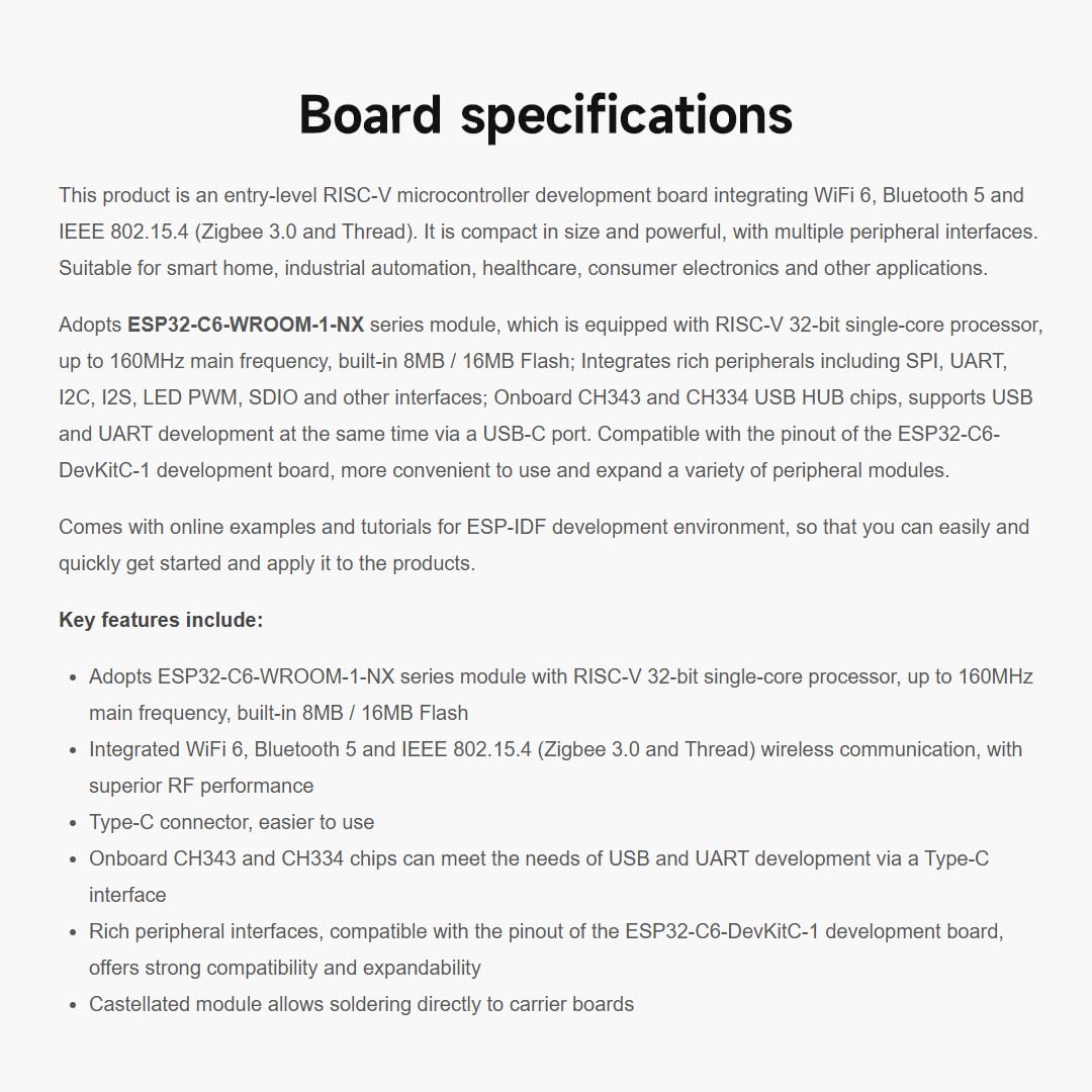 waveshare-esp32-c6-mikrocontroller-wifi-6-entwicklungsboard-160mhz-16mb-flash image 4